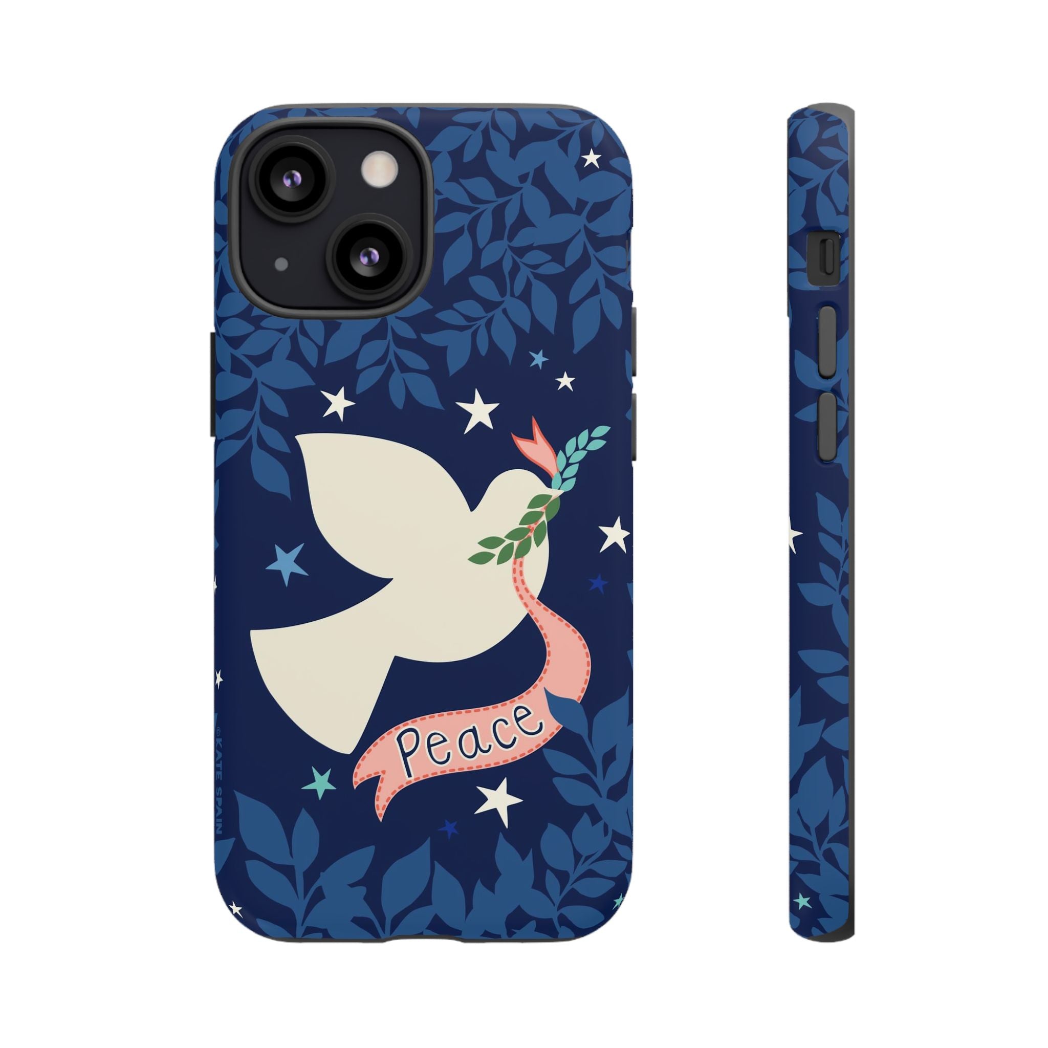 Peace Tough iPhone 13 Mini Case – Matte | navy, cream peace dove, stars, botanical print