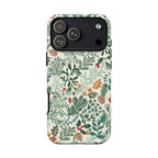 Juniper Tough iPhone 17 Pro Max Case – Matte | cream, green, red botanical woodland print