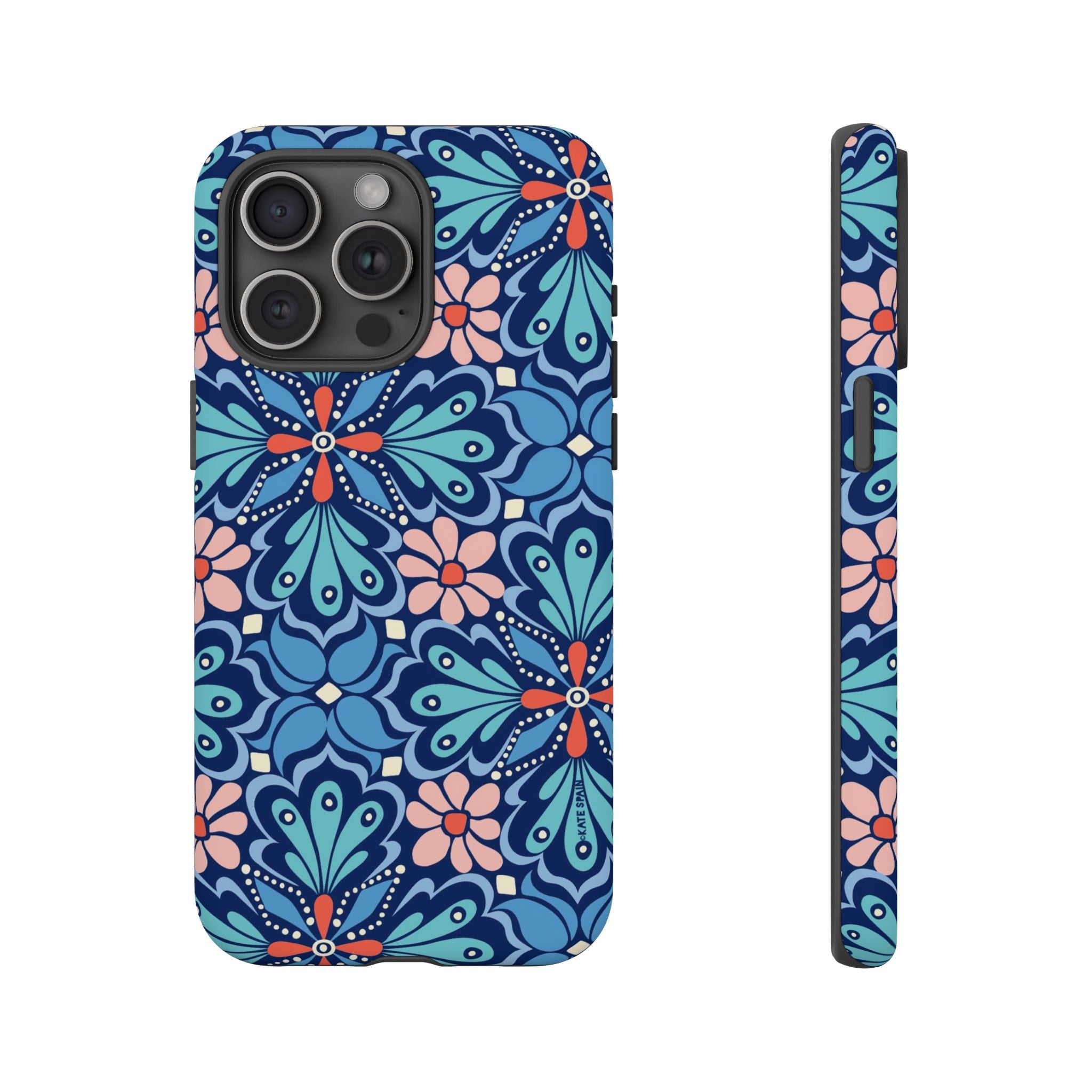 Bolero Tough iPhone 15 Pro Max Case – Matte | navy, cobalt, blush geometric medallion floral print