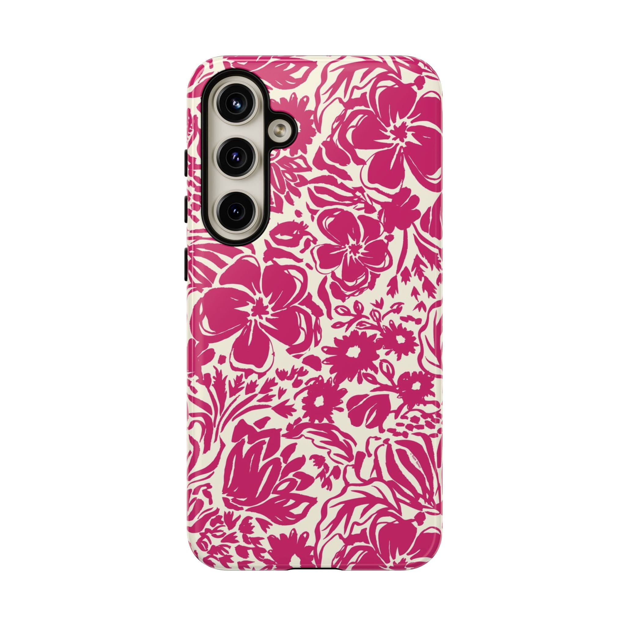 Rhapsody Bright Pink Samsung Galaxy S24 Plus Glossy case — bold magenta floral print on cream by Kate Spain