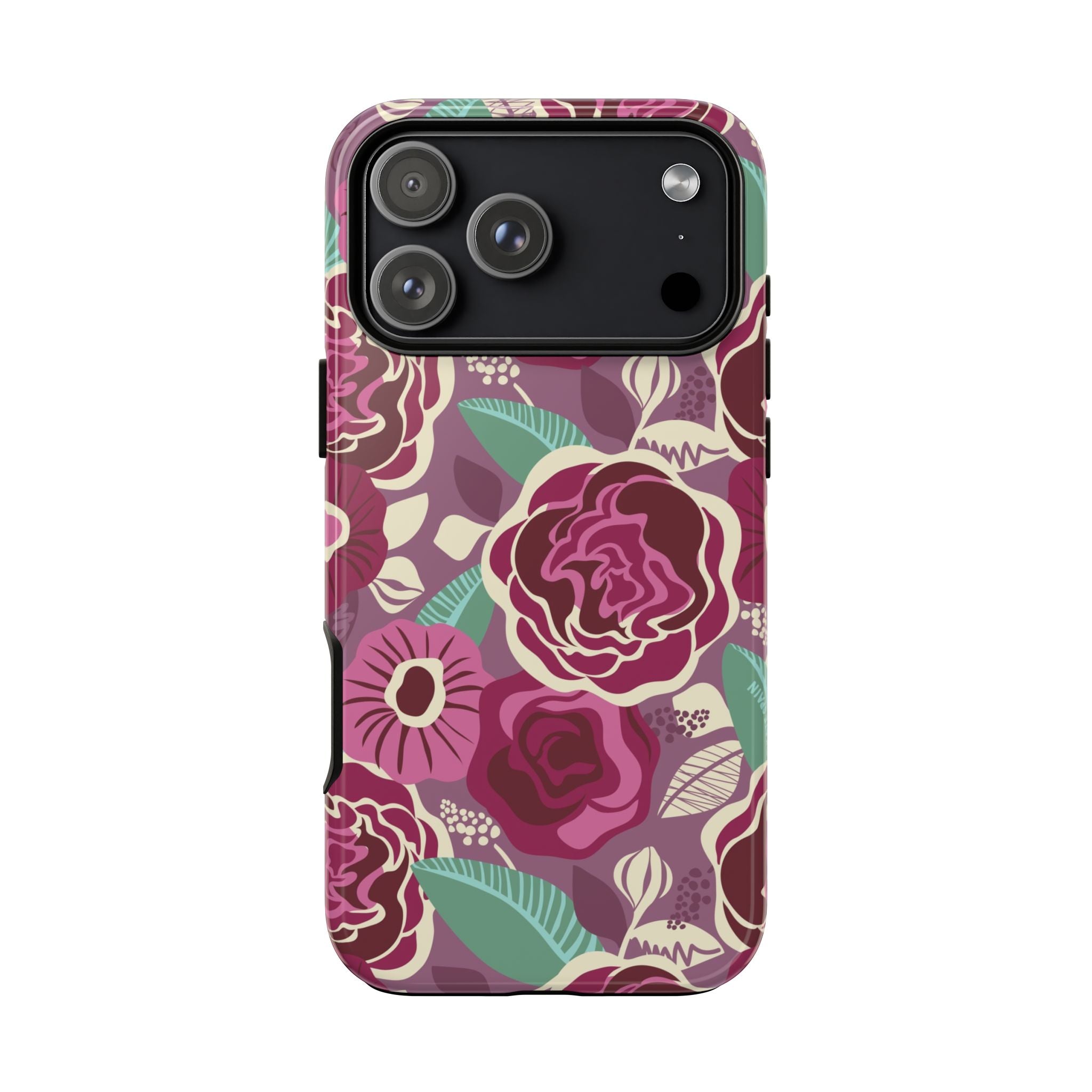 Tea Rose Burgundy Tough iPhone 17 Pro Max Case – Glossy | burgundy, magenta, plum botanical rose floral print