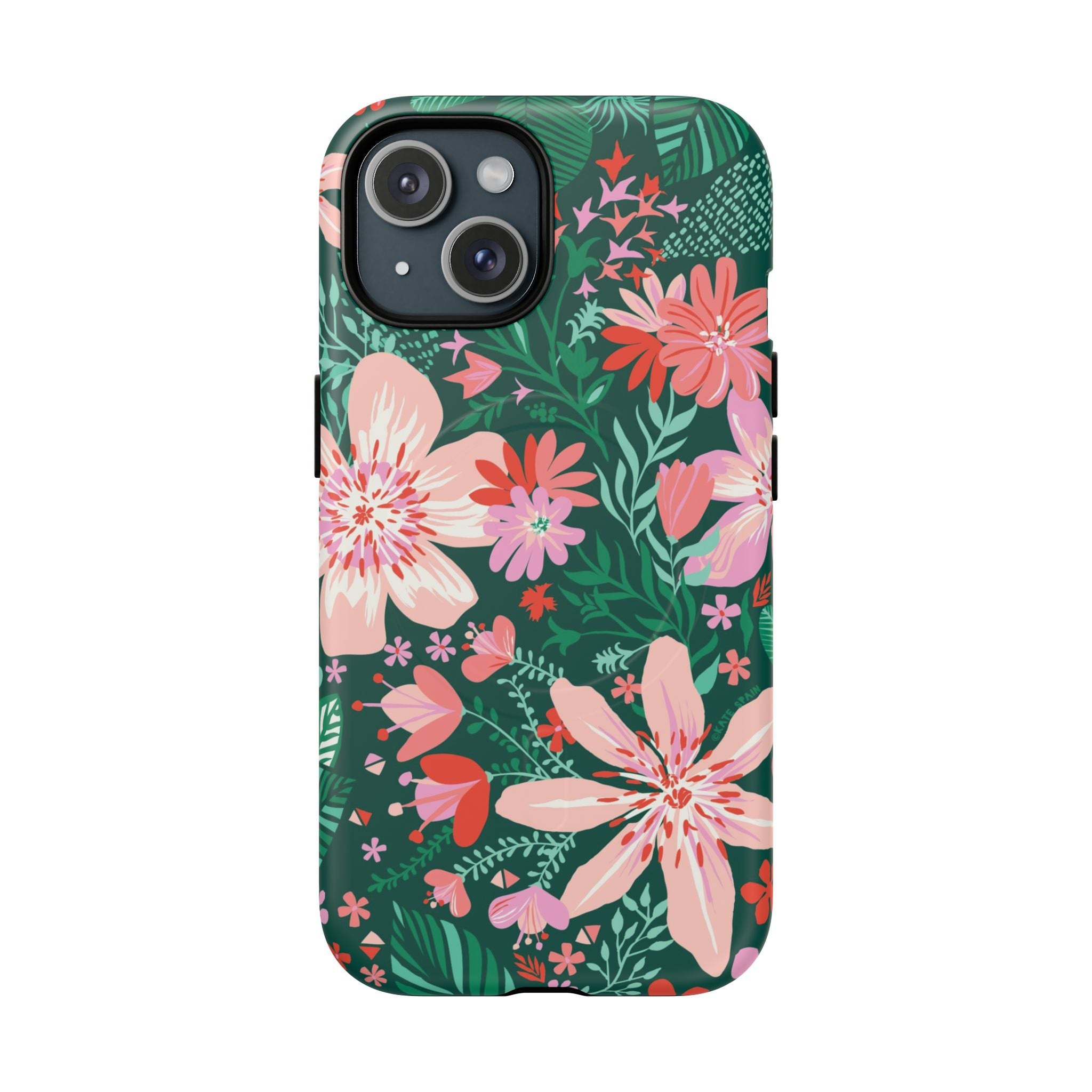Bonaire MagSafe iPhone 15 Case – Matte | jade, pink, white tropical floral botanical print