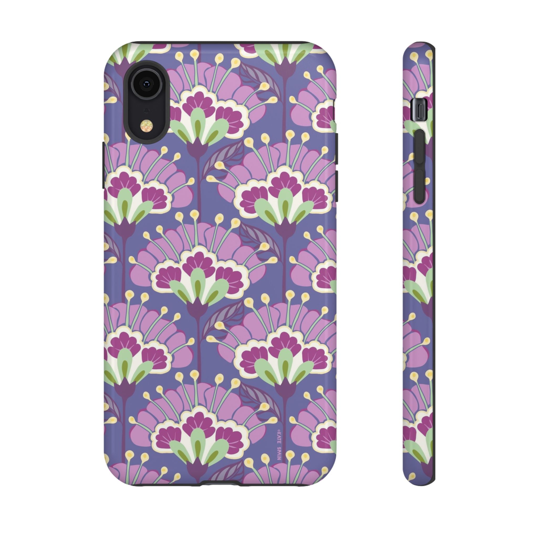 Lantern Flower Tough iPhone XR Case – Glossy | periwinkle, purple, mauve, sage botanical lantern floral print