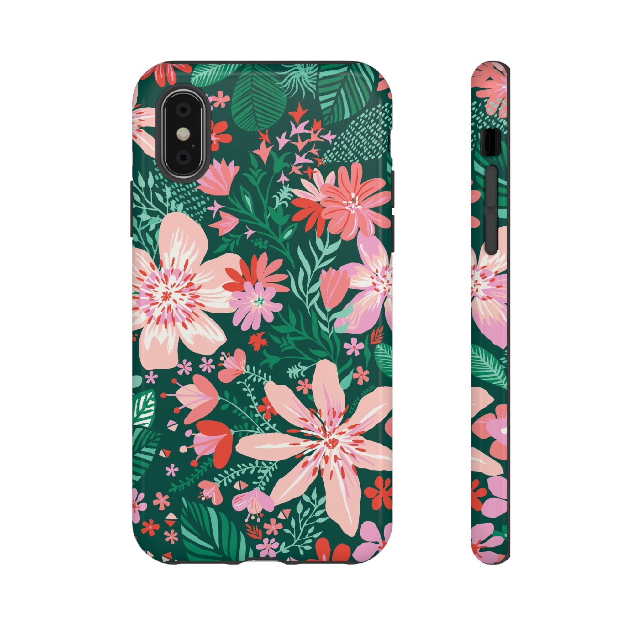 Bonaire Tough iPhone X Case – Glossy | jade, pink, white tropical floral botanical print