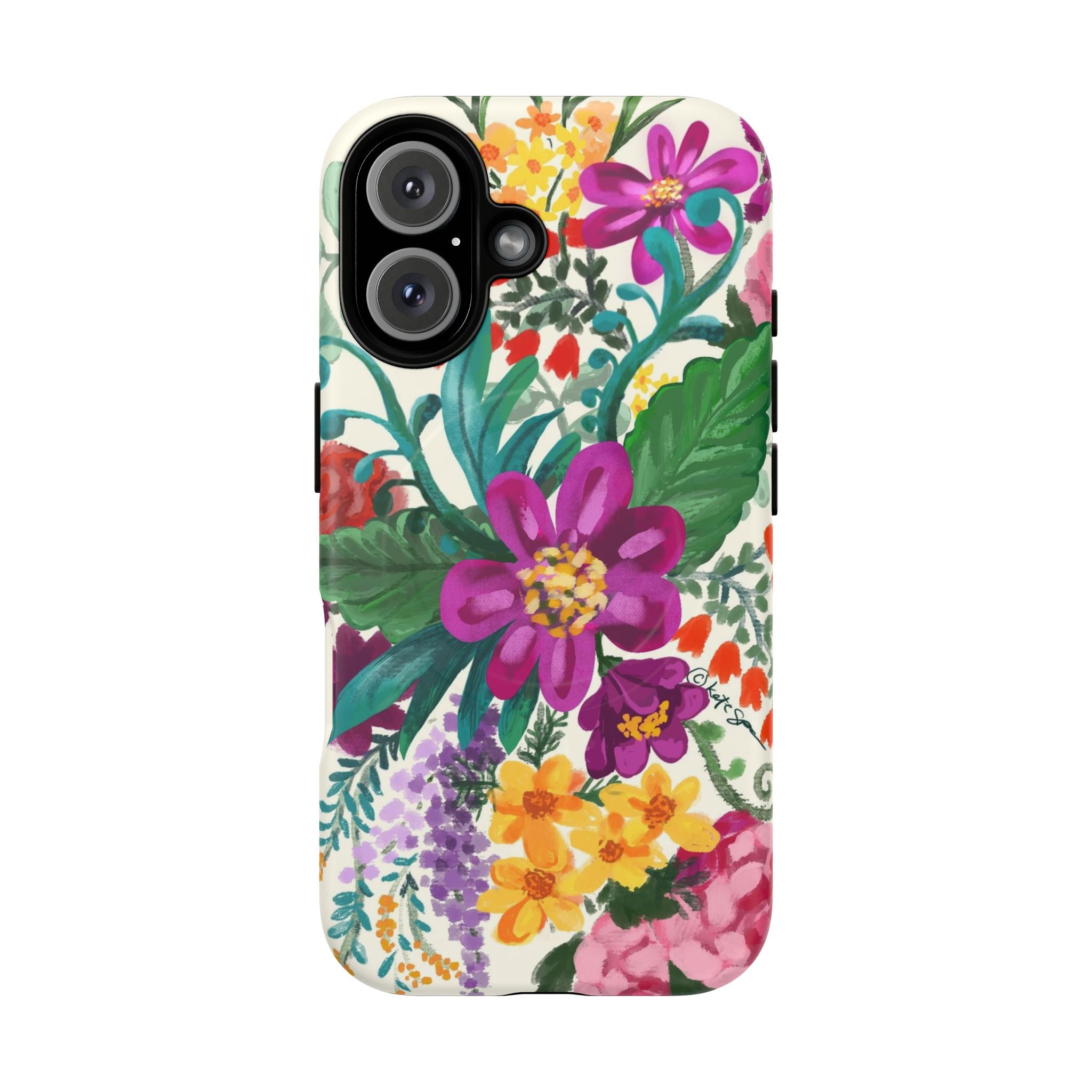 Posy MagSafe iPhone 16 Case – Matte | cream, magenta, coral botanical floral print