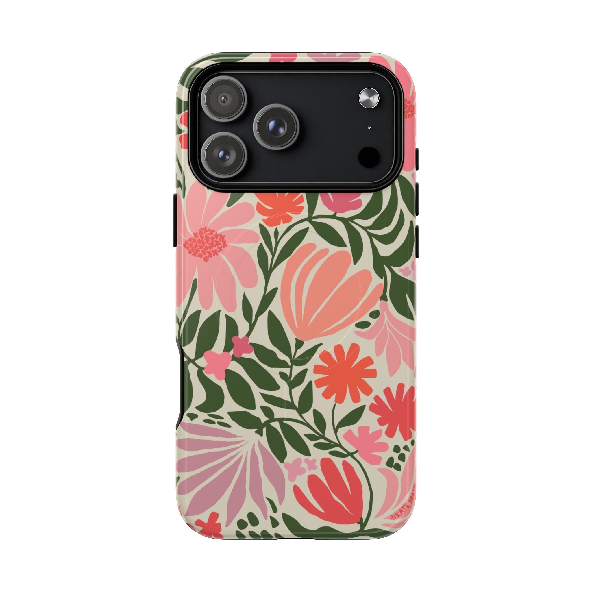 Botanica MagSafe iPhone 17 Pro Max Case – Glossy | coral, pink, sage green botanical wildflower print