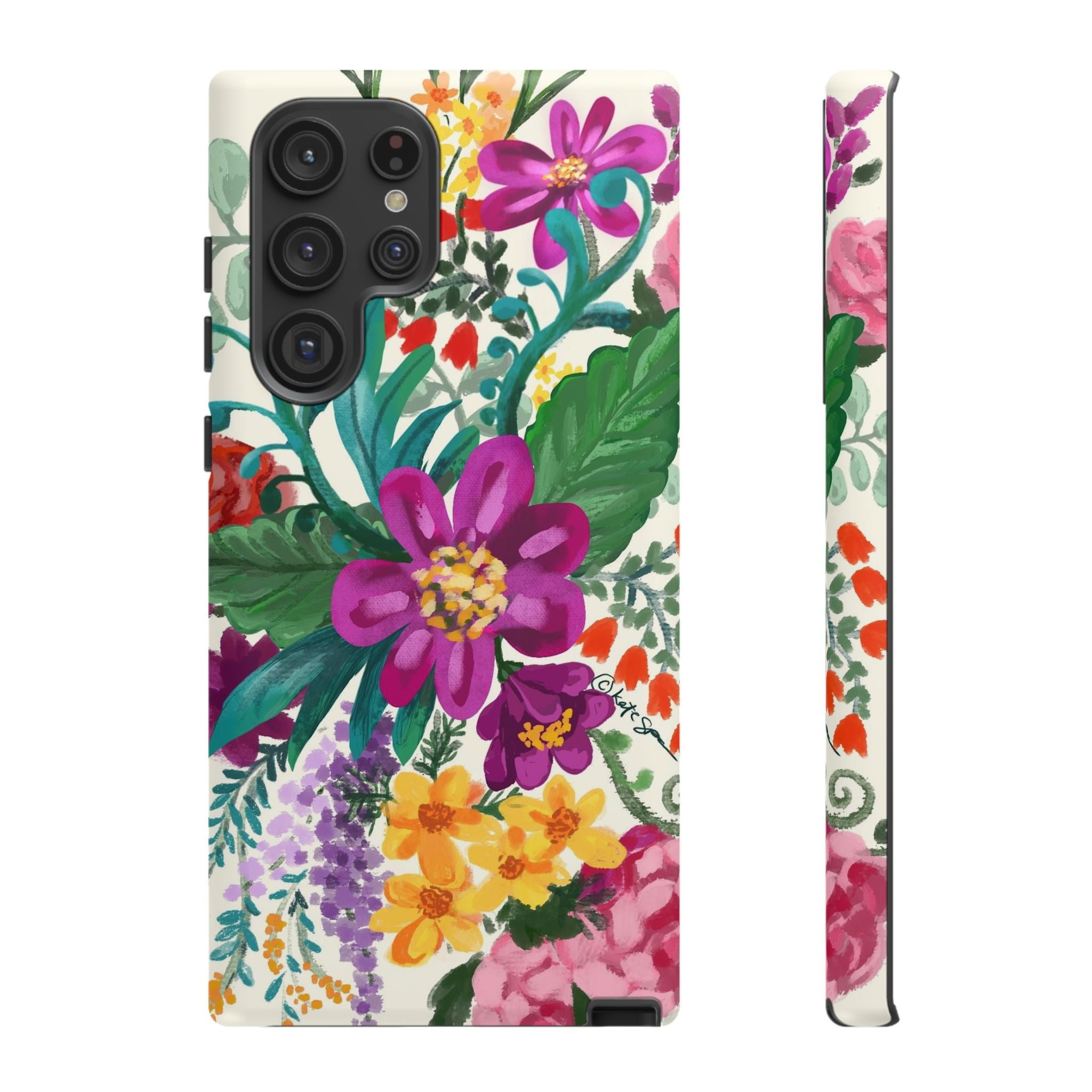 Tropical Posy Samsung Galaxy S22 Ultra Case – Matte | white, magenta, yellow, purple vibrant botanical floral print