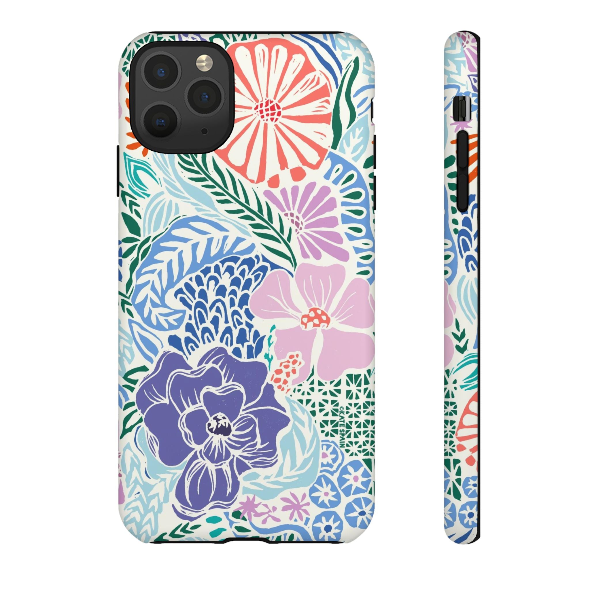 Tropica Tough iPhone 11 Pro Max Case – Matte | purple, coral, pink, blue botanical tropical floral print