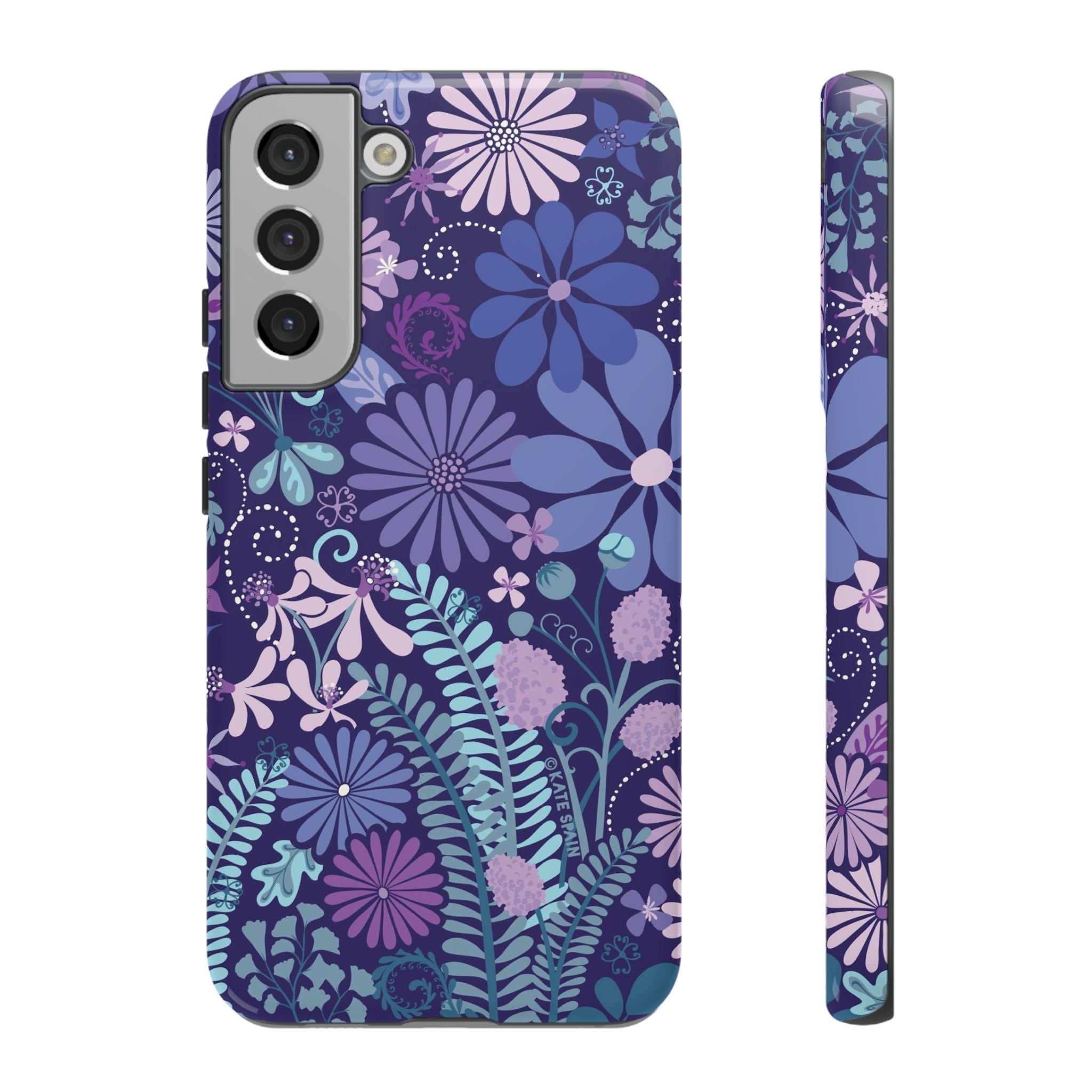 Luxury Terrain Samsung Galaxy S22 Plus Case – Glossy | navy, purple, aqua botanical woodland floral print