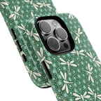 Designer Dragonfly MagSafe iPhone 16 Pro Case – detail view of 3 lenses in camera | jade green, aqua, cream dragonfly print