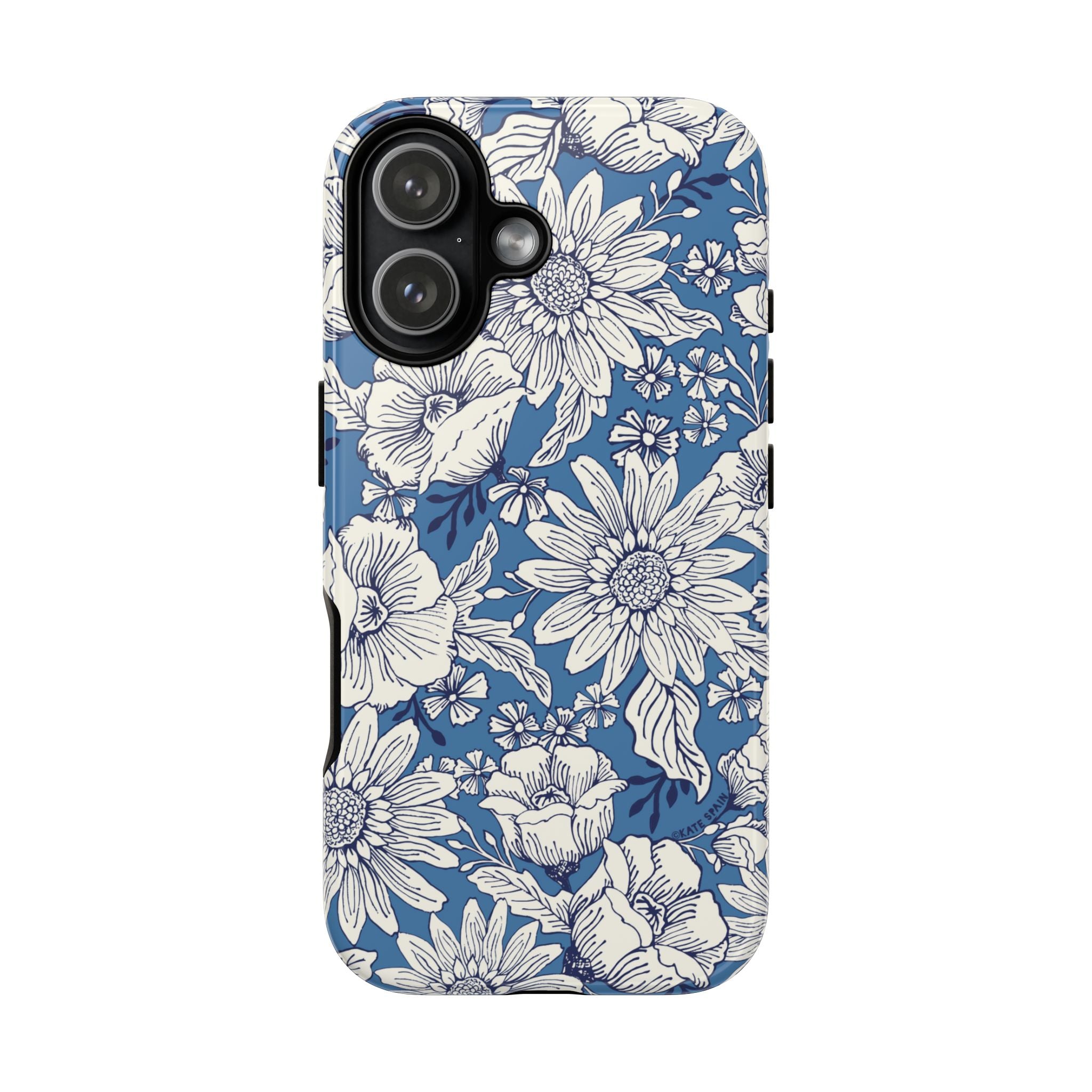 Jardin Tough iPhone 17 Case – Glossy | blue and cream botanical garden print