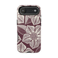 Vintage Bloom Burgundy iPhone 17 Air case – Glossy | burgundy ground, large-scale cream clematis print, engraved petal detail, dual-layer protection