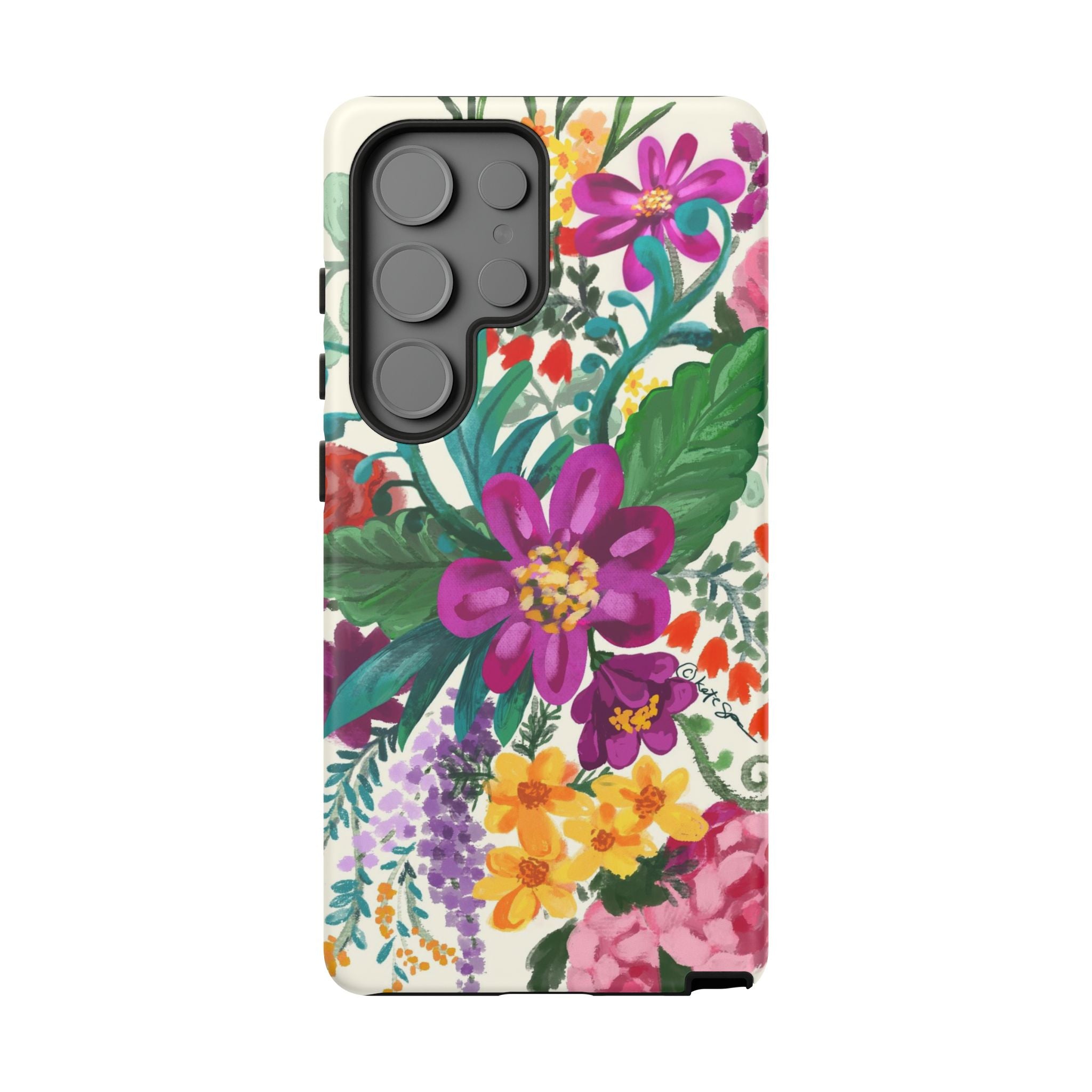 Tropical Posy Samsung Galaxy S25 Ultra Case – Matte | white, magenta, yellow, purple vibrant botanical floral print