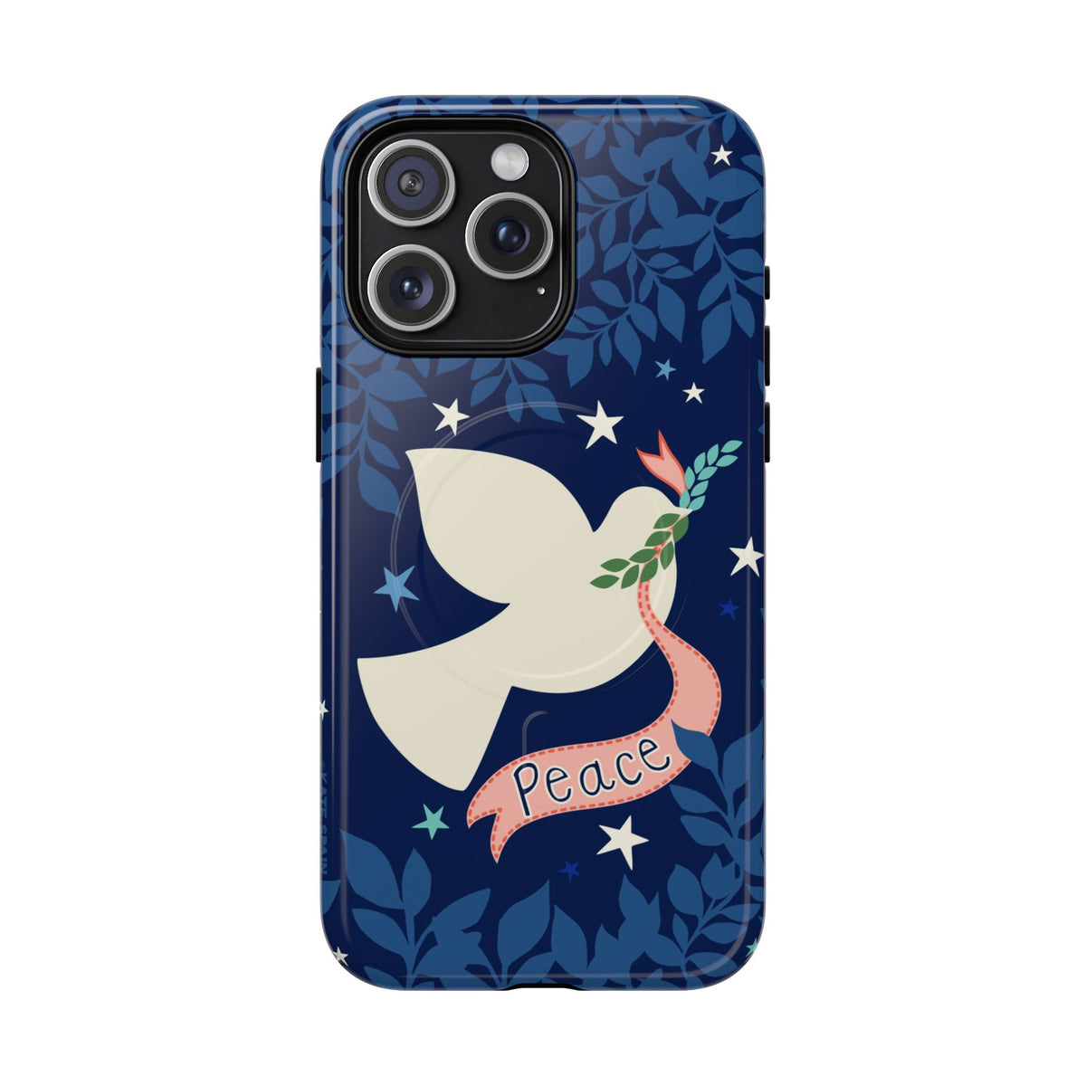 Peace MagSafe iPhone 15 Pro Max Case – Glossy | navy, cream peace dove, stars, botanical print
