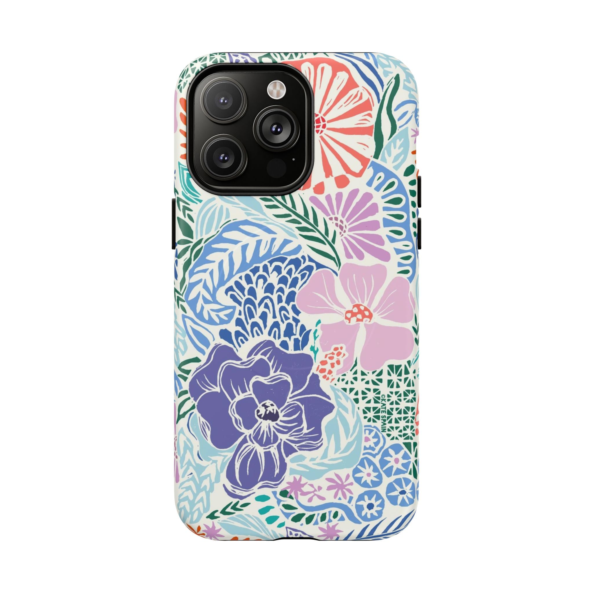Tropica MagSafe iPhone 14 Pro Max Case – Matte | purple, coral, pink, blue botanical tropical floral print