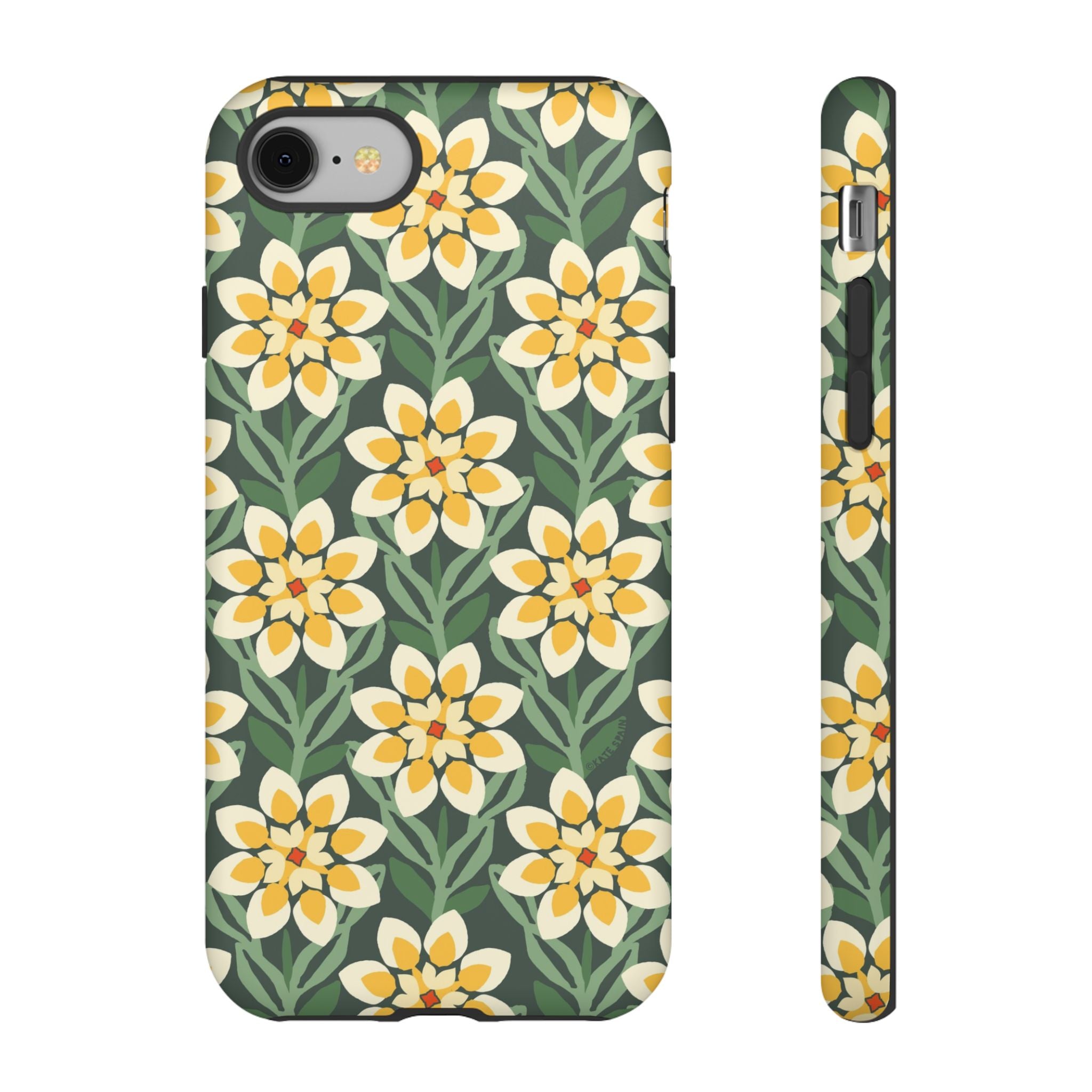 Designer Modern Dahlia Tough iPhone 8 Case – Matte | yellow, cream, green dahlia floral print