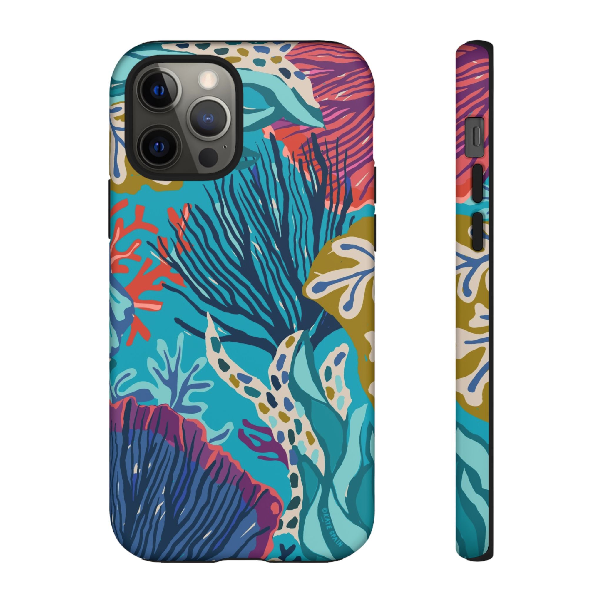 Reef Tough iPhone 12 Pro Case – Matte | teal, coral, navy, purple botanical coral reef print