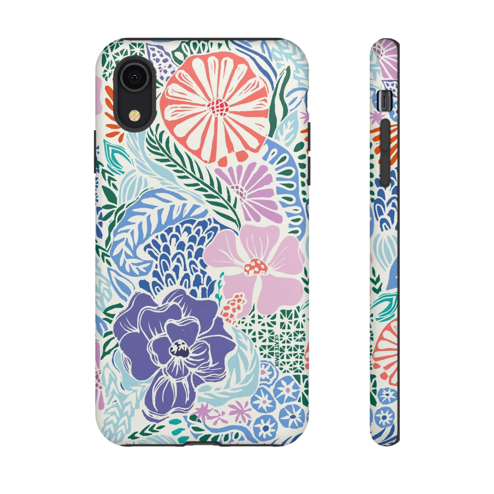 Tropica Tough iPhone XR Case – Matte | purple, coral, pink, blue botanical tropical floral print