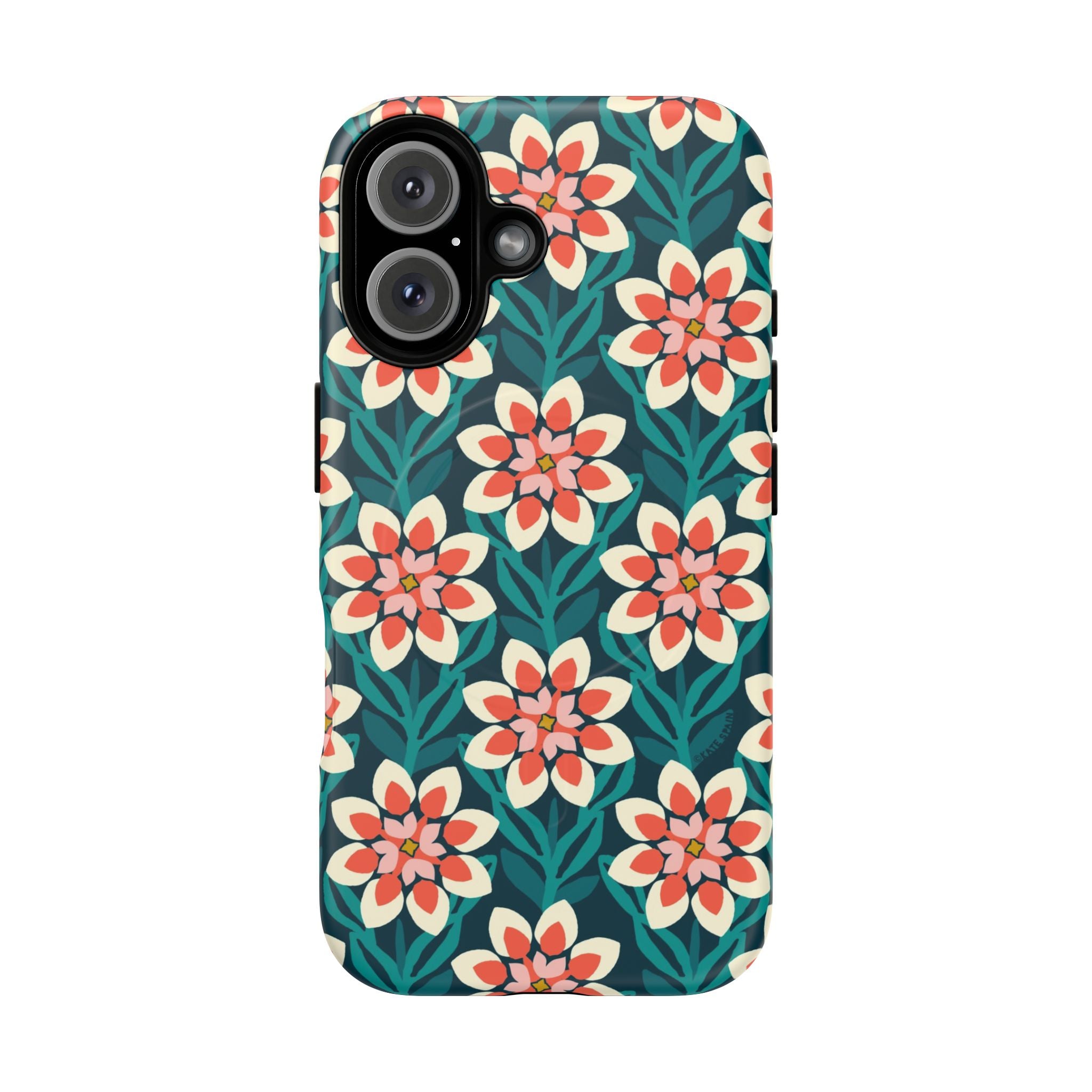 Modern Dahlia MagSafe iPhone 16 Case – Matte | teal, coral, cream botanical dahlia floral print