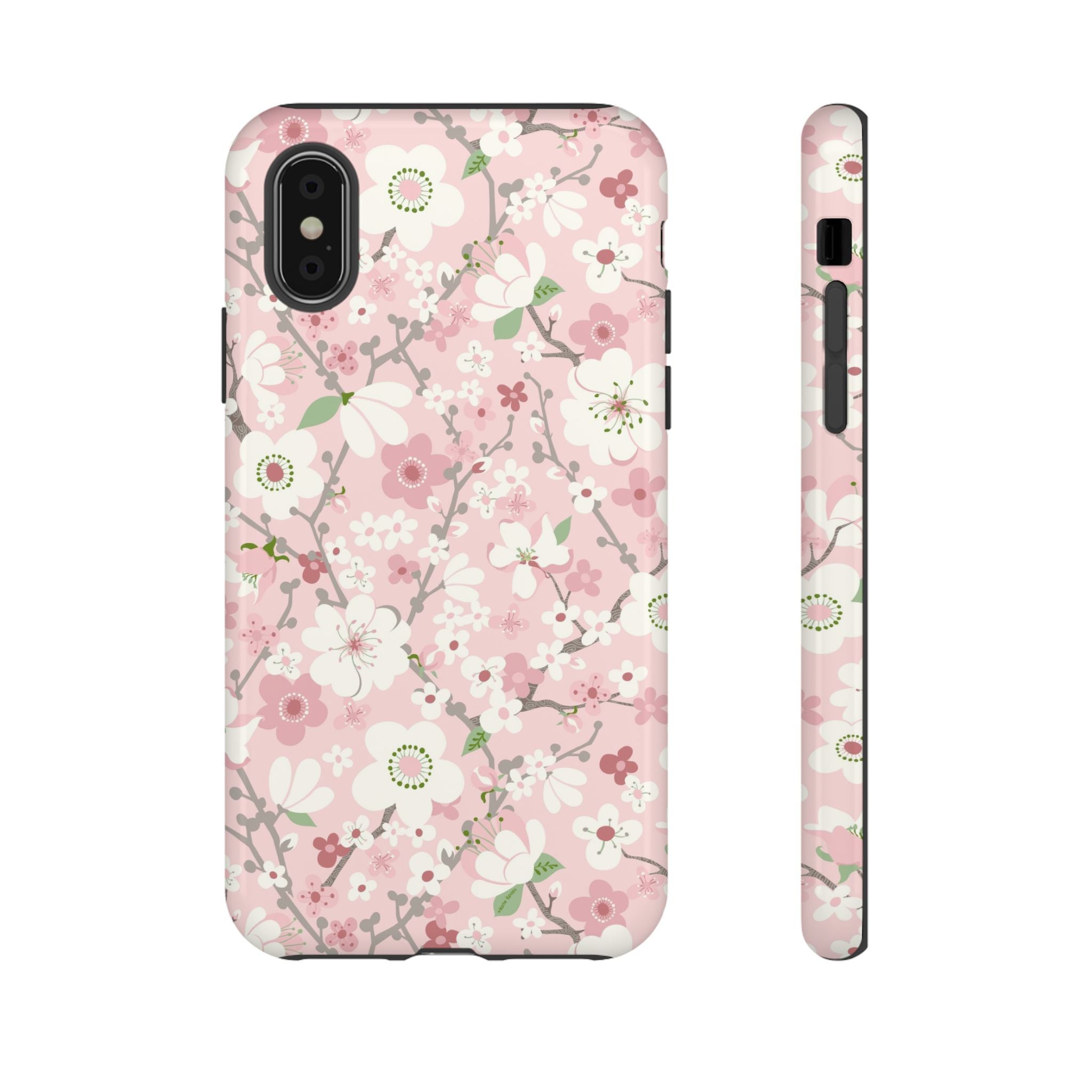 Luxury Pink Cherry Blossom Tough iPhone XS Case – Glossy | light pink, white, cherry blossom floral print