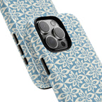 Lily Blue MagSafe iPhone 17 Case – Glossy | dual-layer construction detail showing case and inner lining with camera cutout and buttons — botanical MagSafe case by Kate Spain