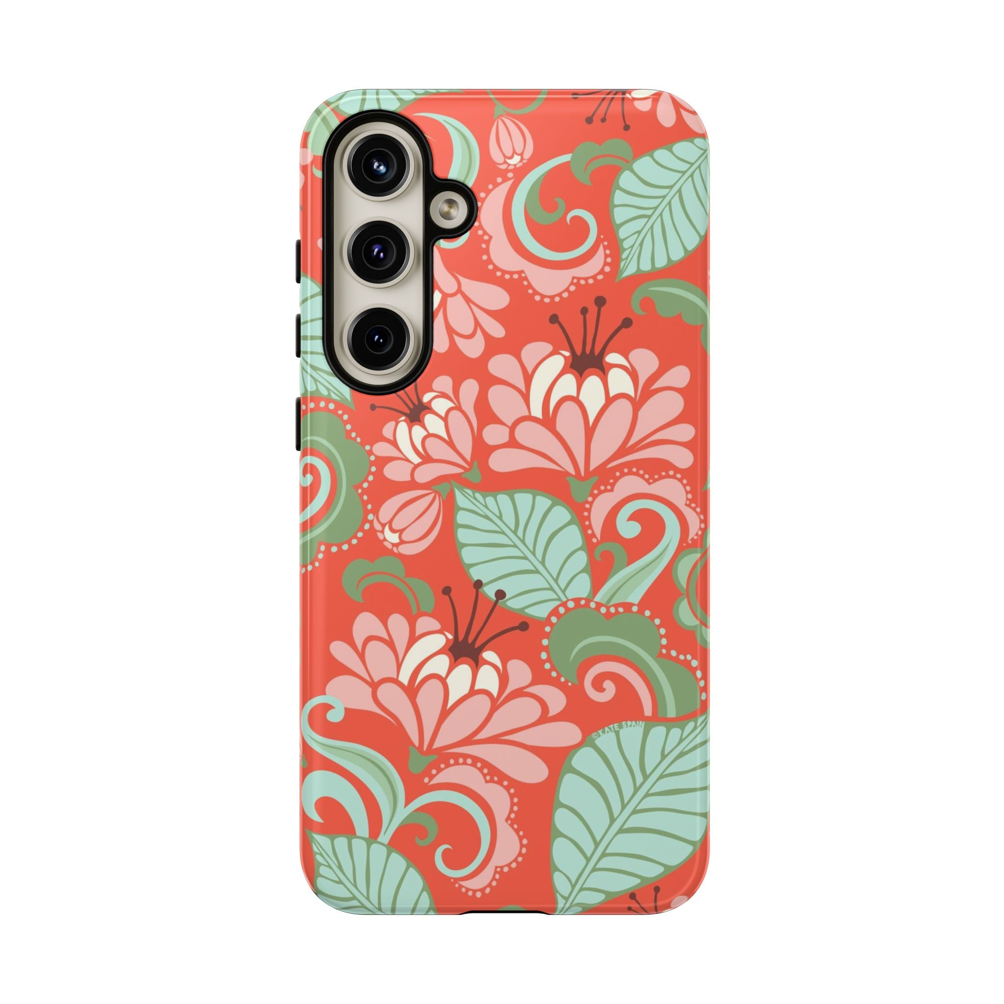 Designer Sarabande Samsung Galaxy S24 Plus Case – Glossy | coral, blush, mint tropical floral print