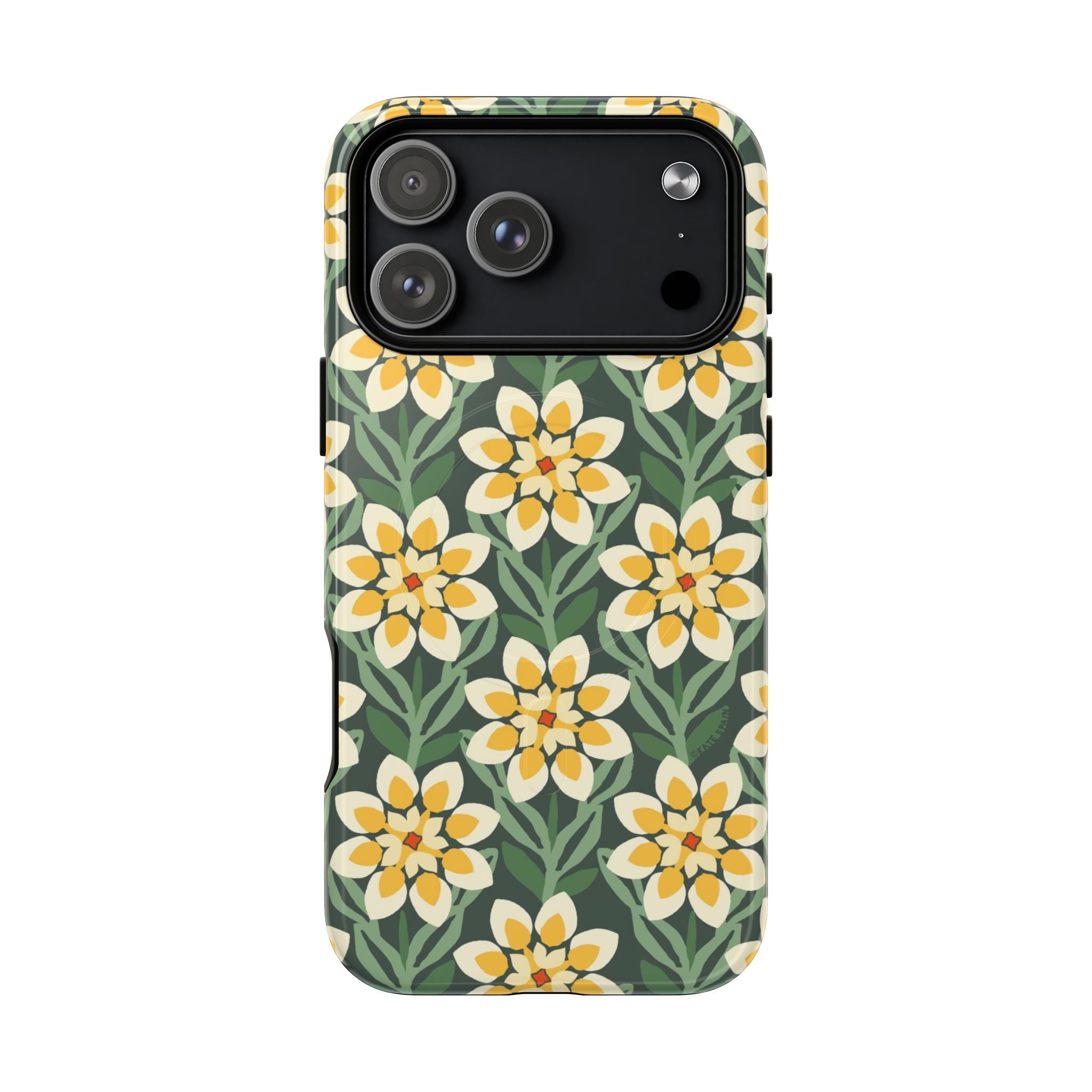Designer Modern Dahlia MagSafe iPhone 16 Pro Max Case – Glossy | yellow, cream, green dahlia floral print