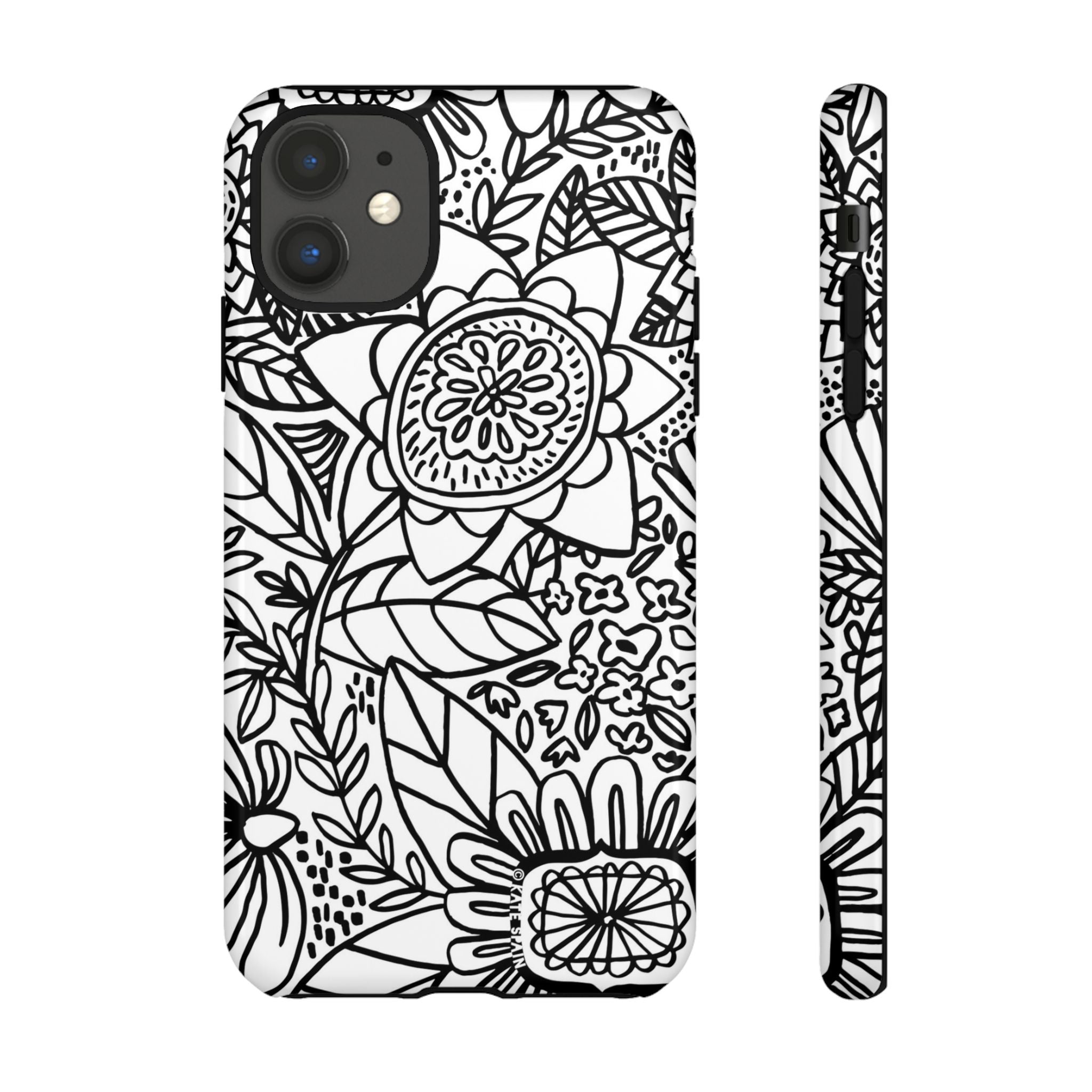 Esprit Tough iPhone 11 Case – Glossy | white, black botanical line art floral print
