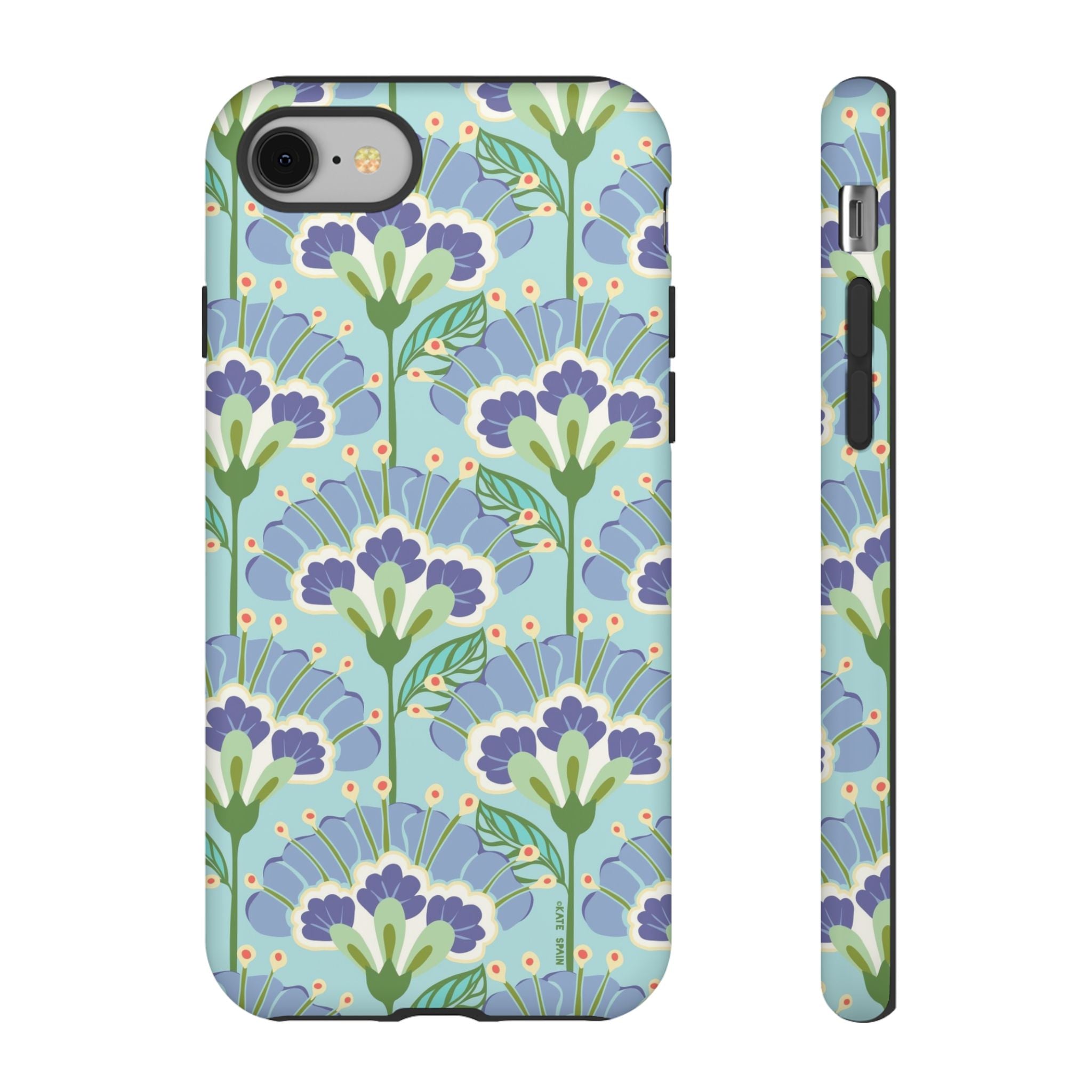 Lantern Flower Tough iPhone 8 Case – Matte | aqua, periwinkle, green botanical lantern floral print