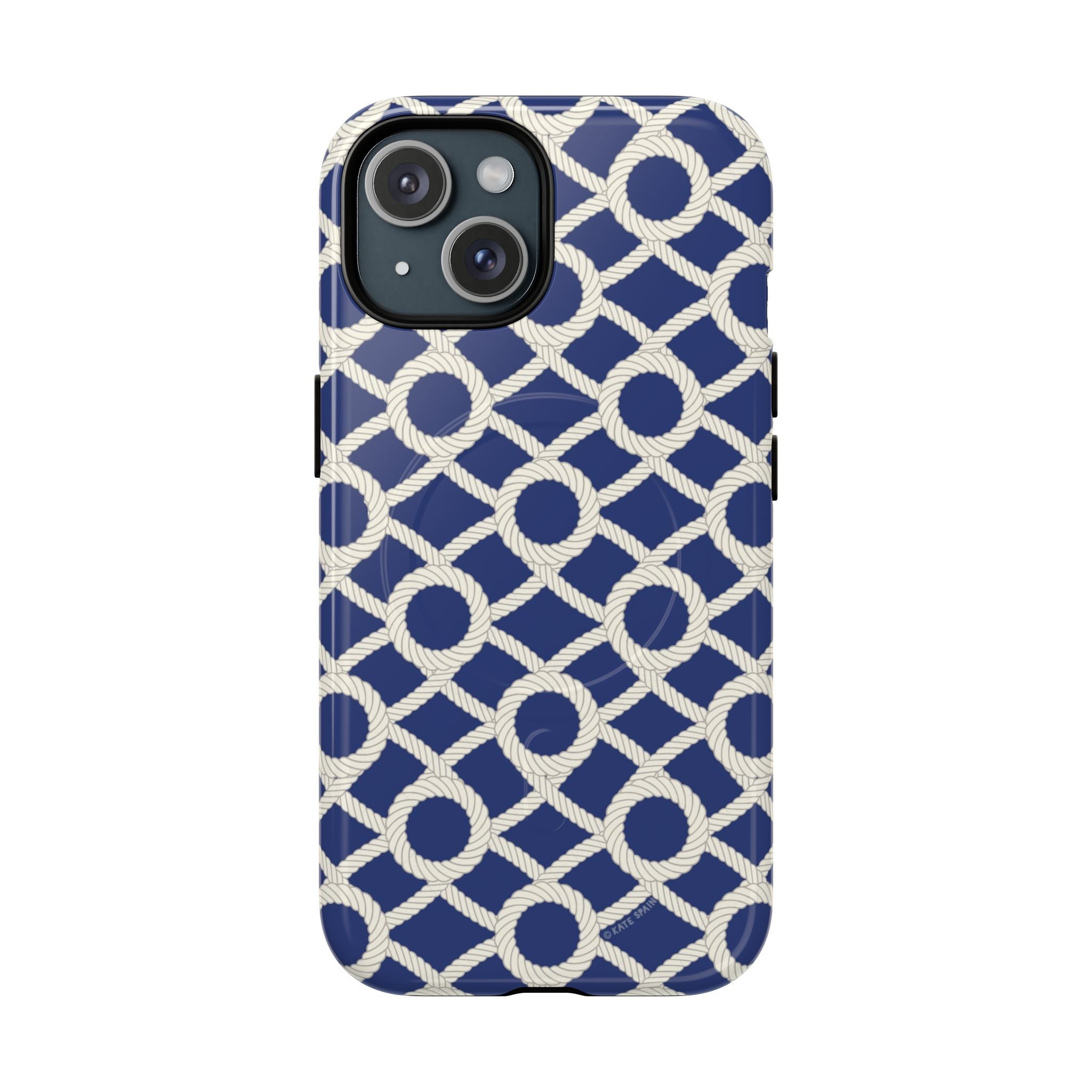 Sailor's Knot MagSafe iPhone 15 Case – Glossy | cream, navy nautical print