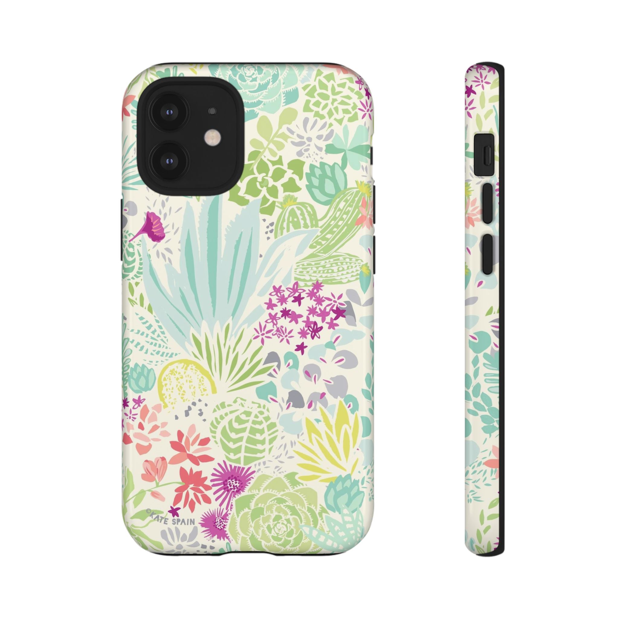 Canyon Tough iPhone 12 Mini Case – Glossy | cream, sage, aqua, mauve, fuschia botanical succulent print