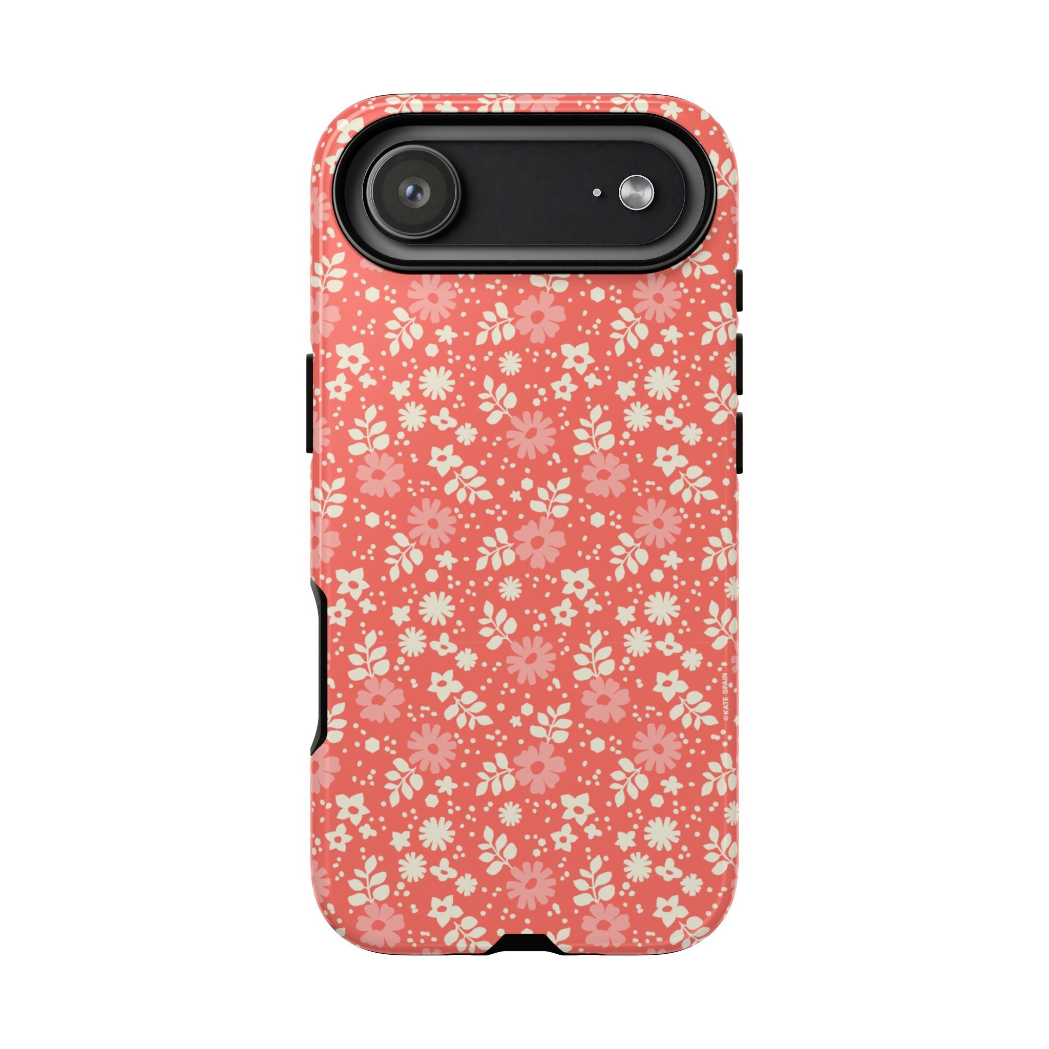 Petaline Tough iPhone 17 Case – Matte | coral, pink, cream ditsy floral print