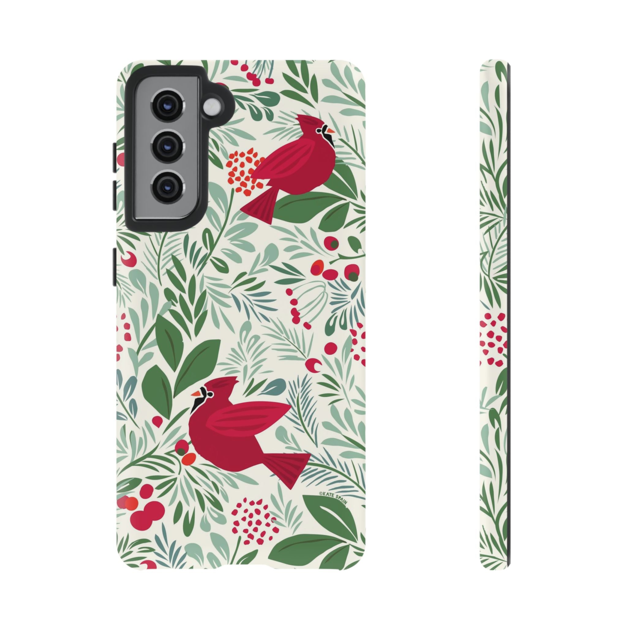 Birds and Berries Samsung Galaxy S21 Case – Matte | cream, red, green botanical cardinal berry print
