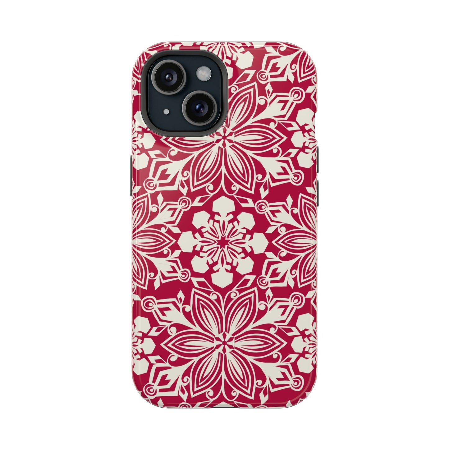 Snowfall Paper Cut Snowflake MagSafe Tough Case iPhone 15 Glossy