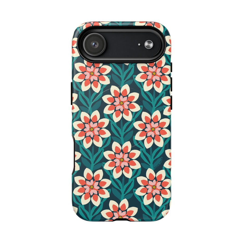 Modern Dahlia MagSafe iPhone 17 Air Case – Matte | teal, coral, cream botanical dahlia floral print