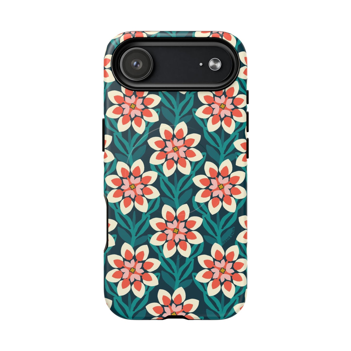 Modern Dahlia MagSafe iPhone Case - Teal Allover Pattern