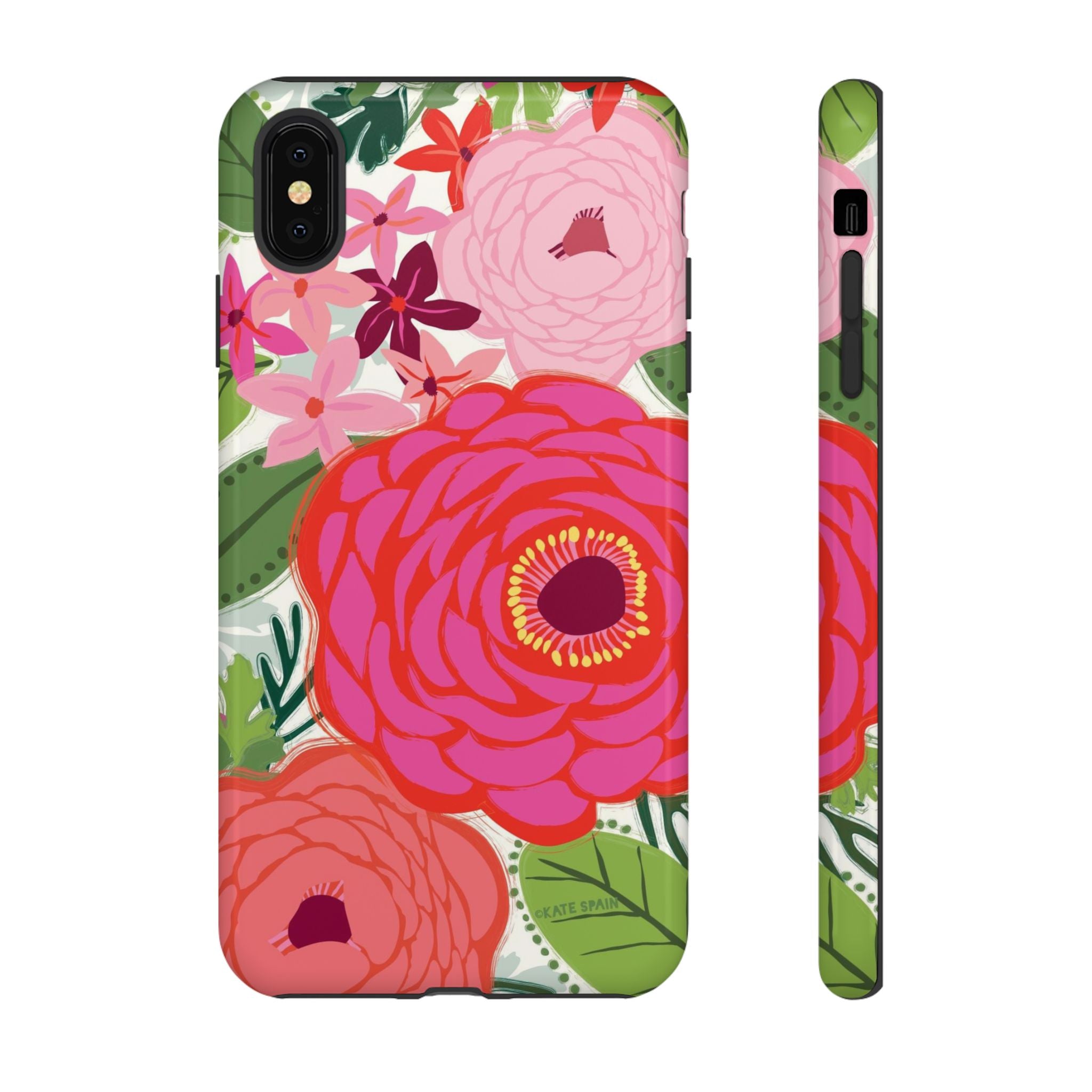 Bloomerie Tough iPhone XS Max Case – Glossy | cream, magenta, coral botanical peony floral print