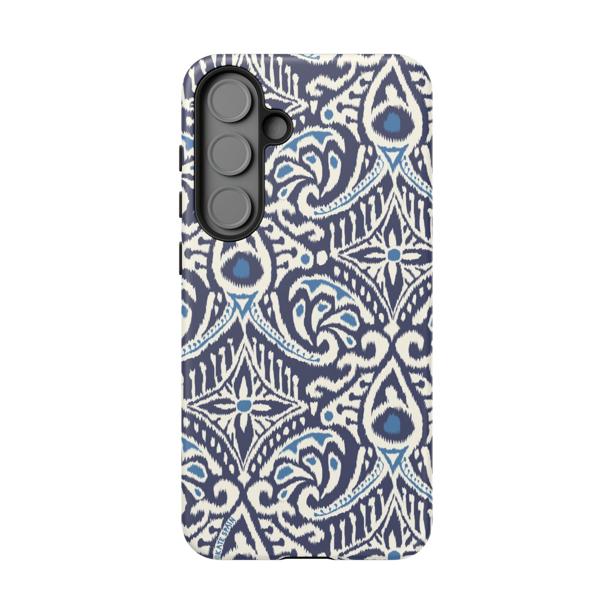 Luxury Ikat Samsung Galaxy S25 Plus Case – Matte | navy, white, aqua ikat geometric medallion print