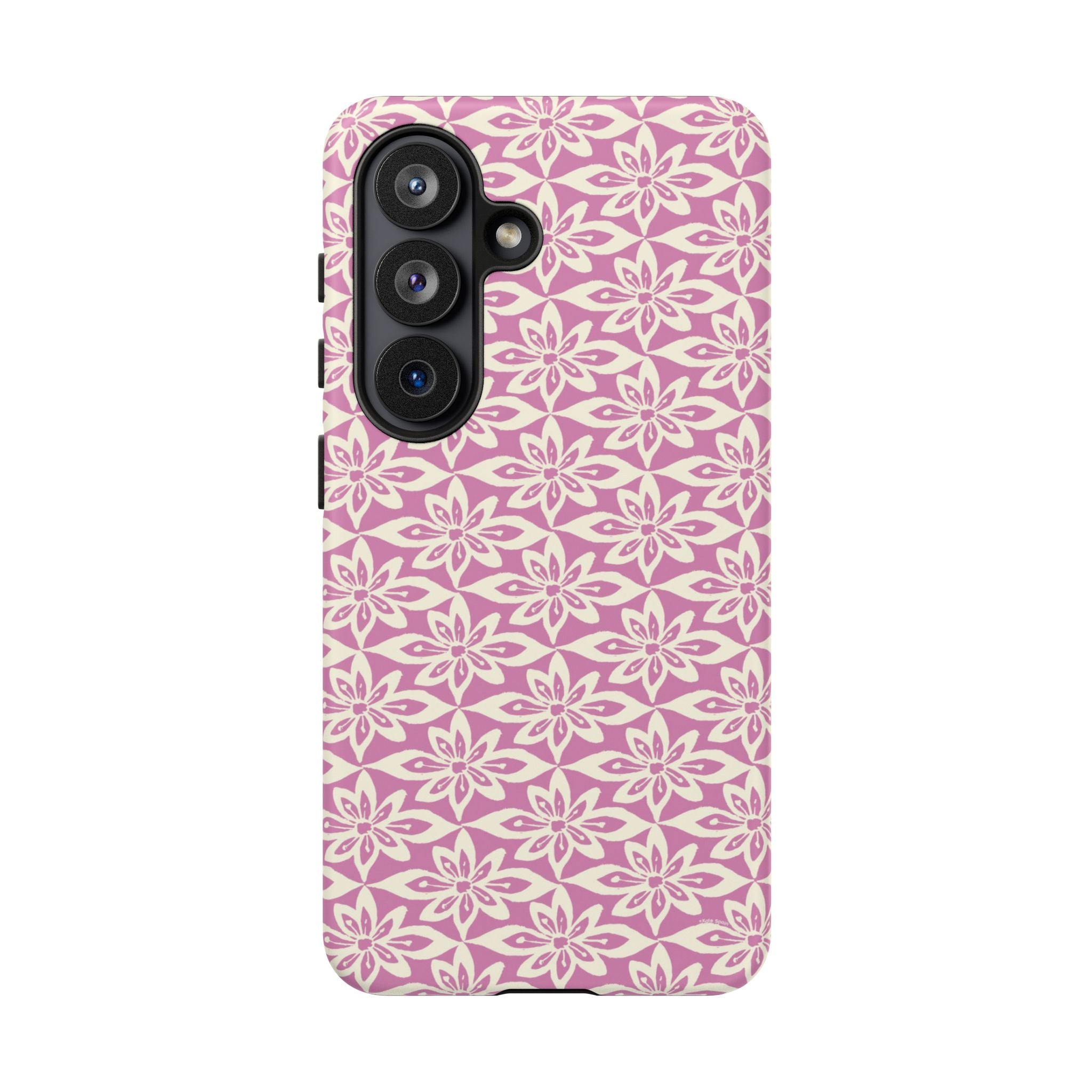 Lily Rose Samsung Galaxy S26 Glossy case — graphic white lily print on soft rose — botanical phone case by Kate Spain