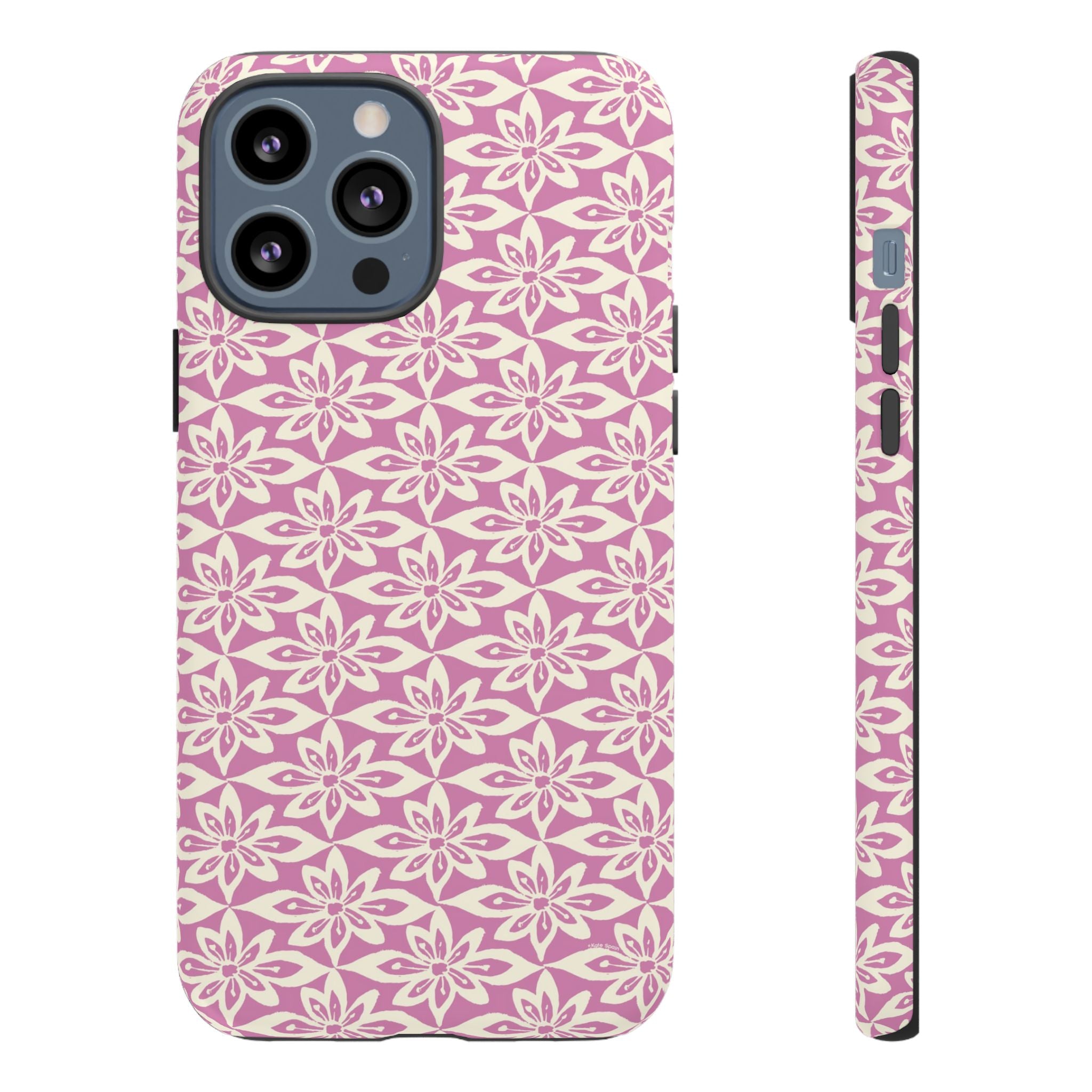 Lily Rose iPhone 13 Pro Max Case – Matte | graphic white lily print on soft rose — botanical phone case by Kate Spain