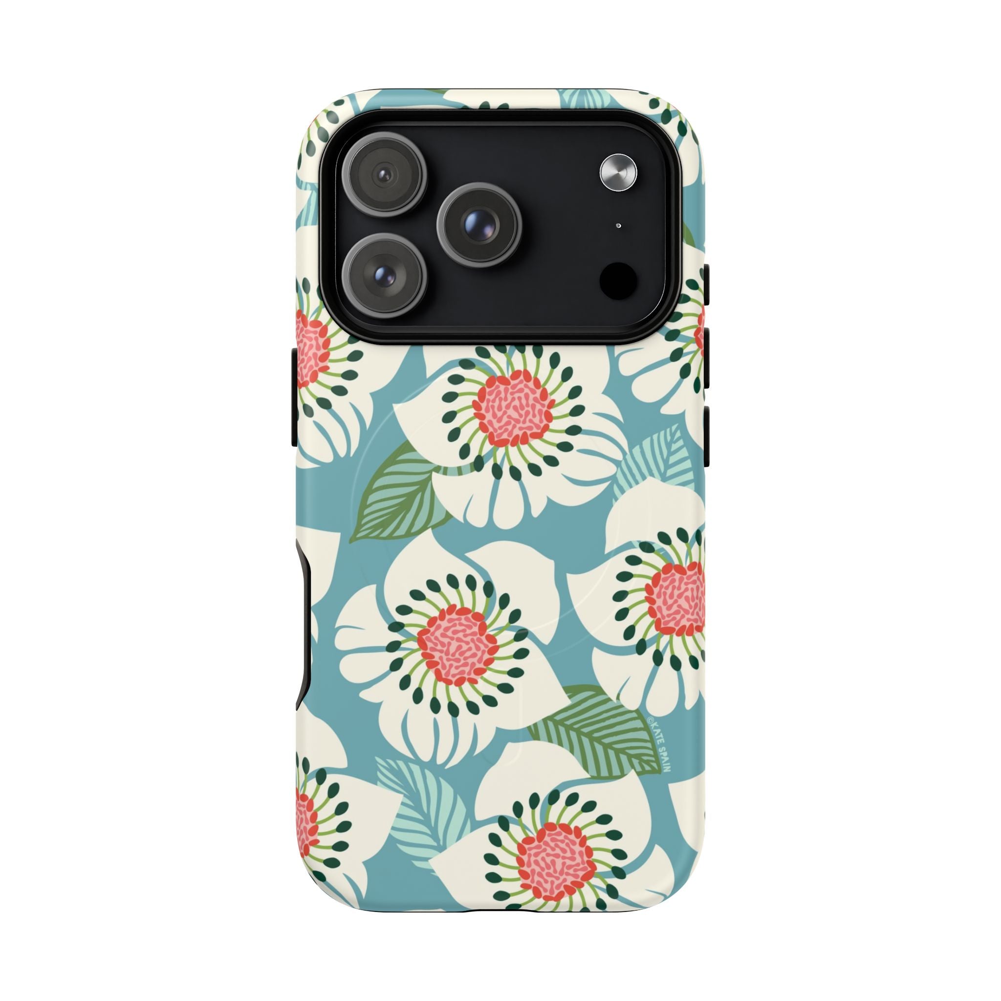 Panache MagSafe iPhone 17 Pro Case – Matte | sky blue, pale cream, pink anemone floral print
