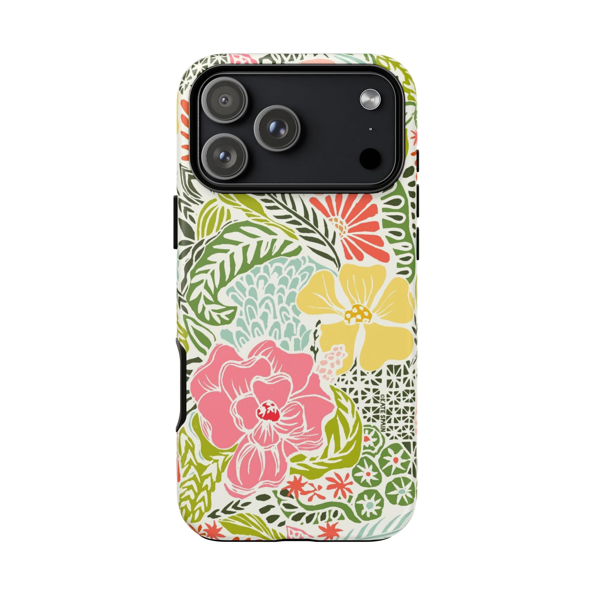 Tropica Tough iPhone 17 Pro Max Case – Matte | cream, pink, yellow, blue botanical floral print