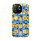 Sunflowers MagSafe iPhone 14 Pro Max Case – Glossy | blue, yellow, gold geometric sunflower print