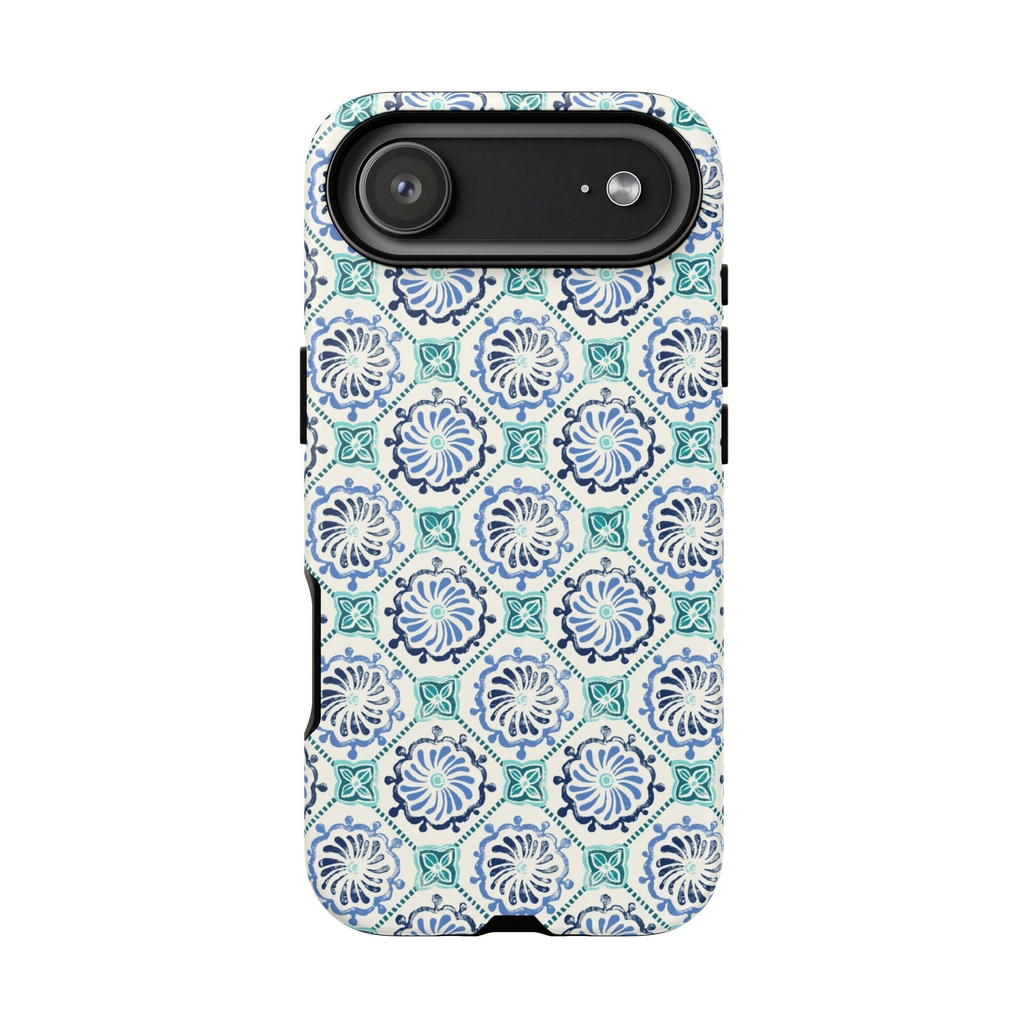 Horizon Blue Tile Tough iPhone 17 Air Case – Matte | blue, turquoise, cream white dual-layer protection