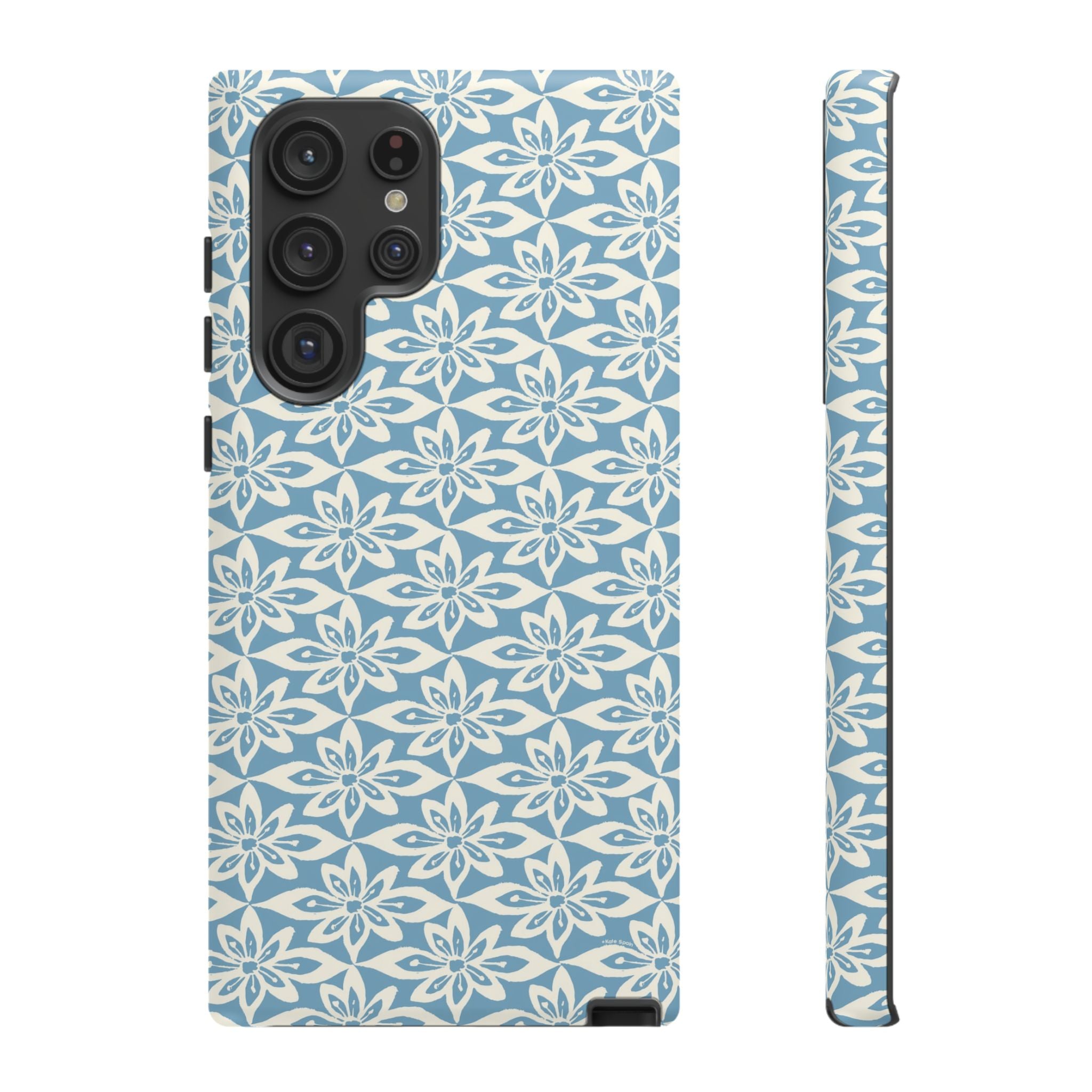 Lily Blue Samsung Galaxy S22 Ultra Matte case — graphic white lily print on cerulean blue — botanical phone case by Kate Spain