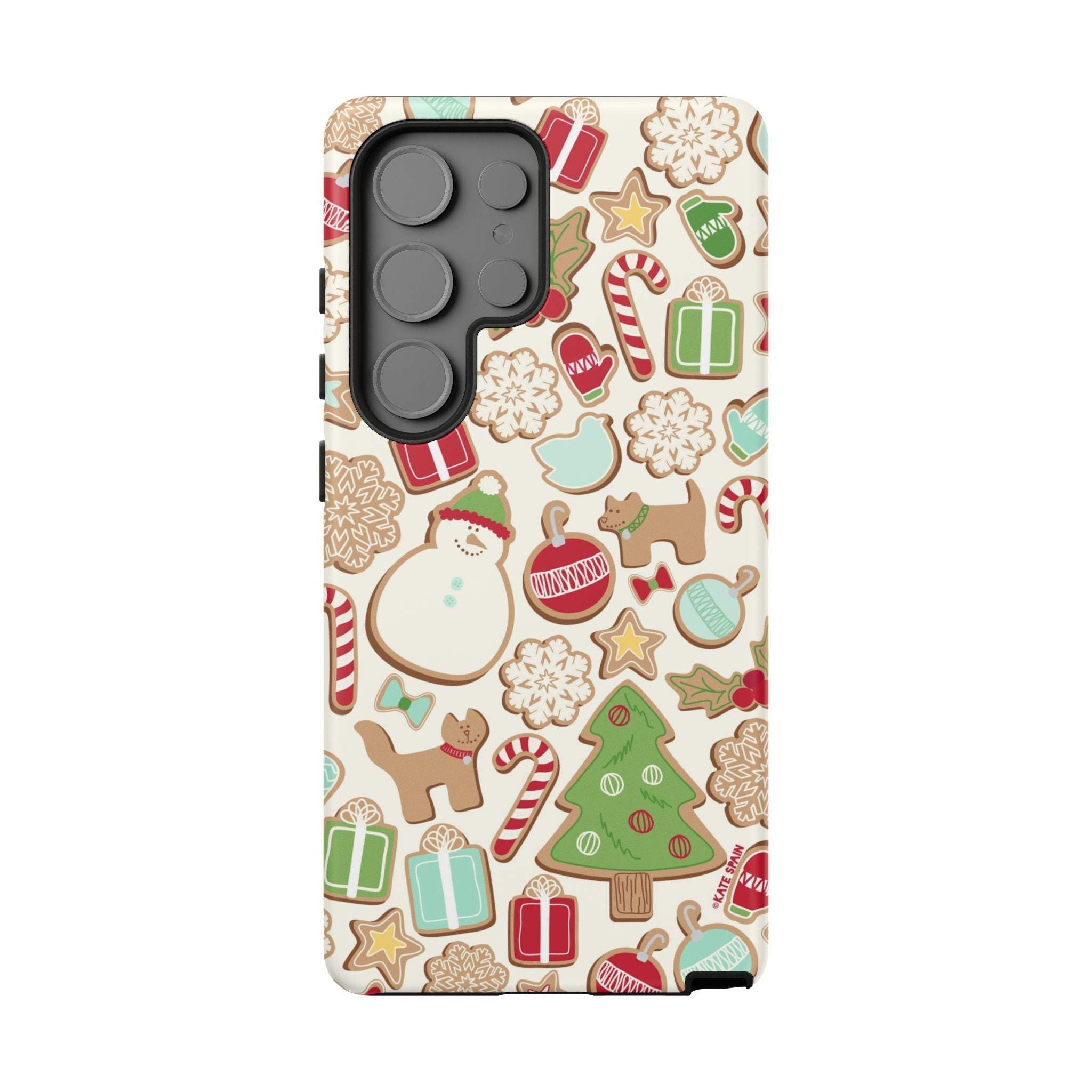 Gingerbread Cookies Samsung Galaxy S25 Plus Case – Matte | cream, red, green gingerbread holiday cookie print