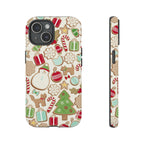 Gingerbread Cookies Tough iPhone 15 Case – Matte | cream, red, green gingerbread holiday cookie print