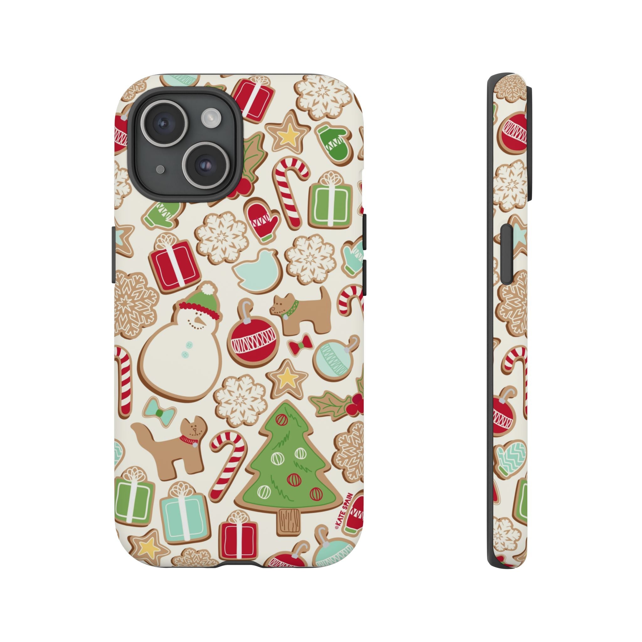 Gingerbread Cookies Tough iPhone 15 Case – Matte | cream, red, green gingerbread holiday cookie print