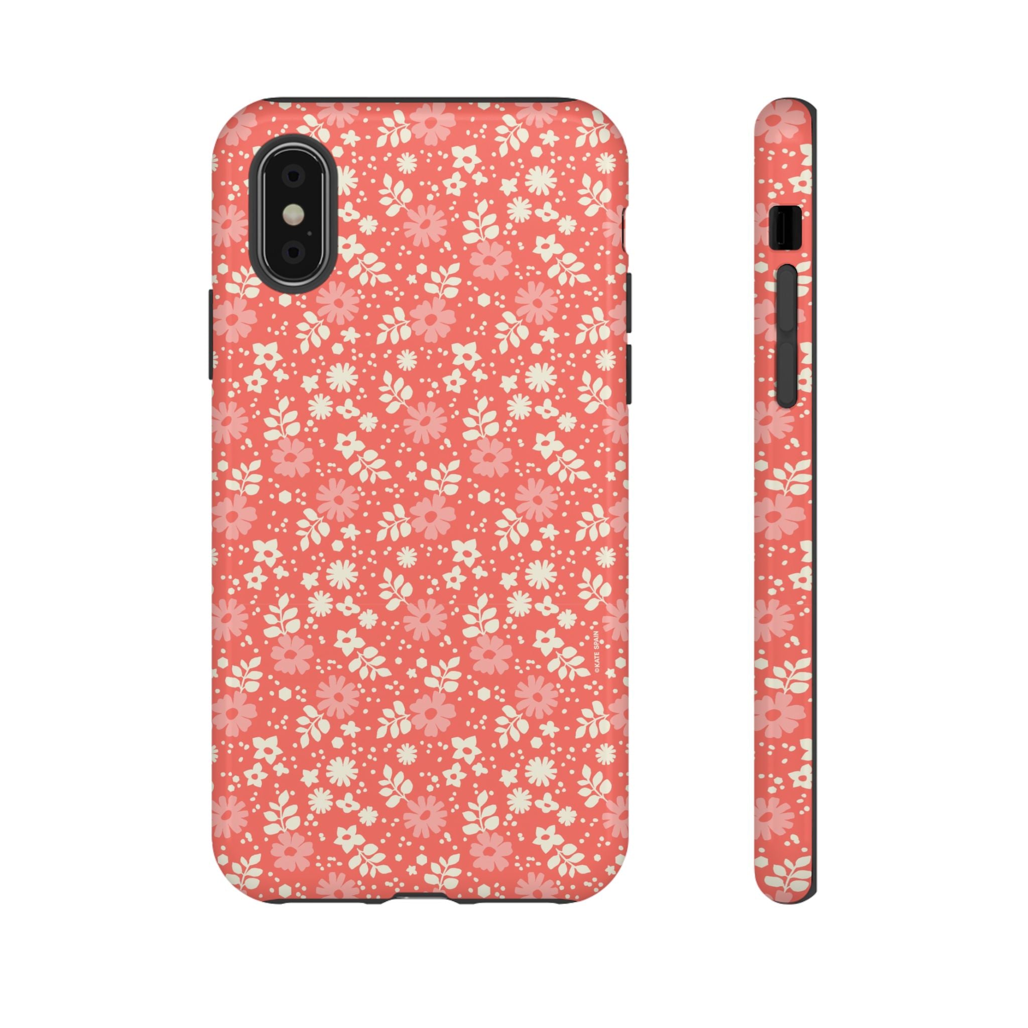 Petaline Tough iPhone XS Case – Glossy | coral, pink, cream ditsy floral print