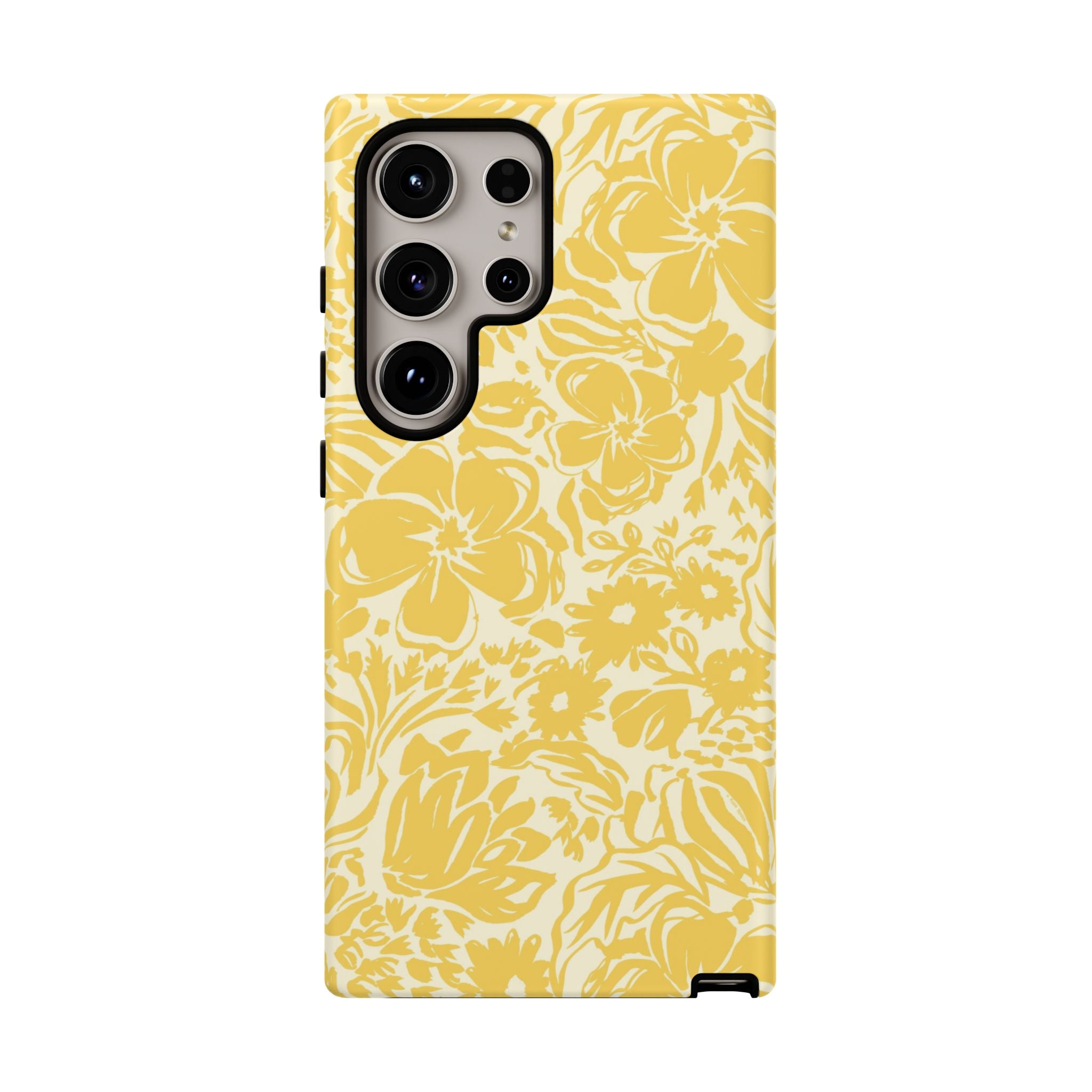 Rhapsody Yellow Samsung Galaxy S24 Ultra Matte case — bold golden yellow floral print on cream by Kate Spain